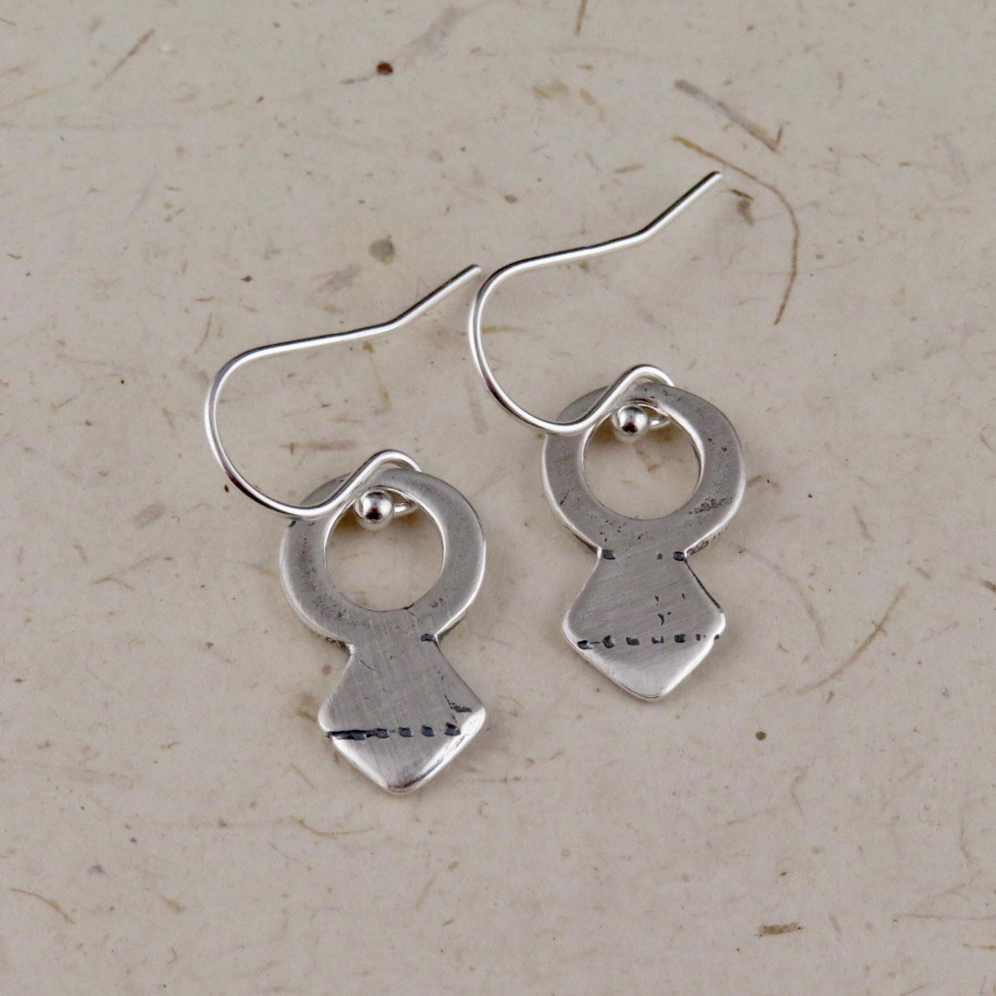 Rustic Silver Earrings | Simple Sterling Earrings | Tribal Earrings | Natural Silver Earrings |Sterling Geometric Earrings | Keyhole Earring