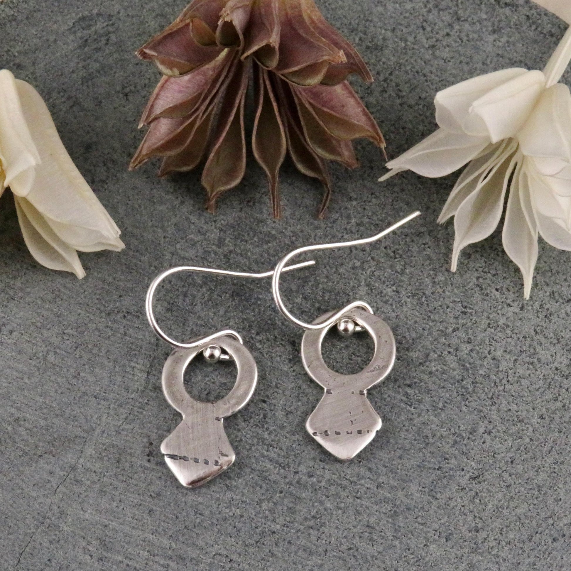 Rustic Silver Earrings | Simple Sterling Earrings | Tribal Earrings | Natural Silver Earrings |Sterling Geometric Earrings | Keyhole Earring