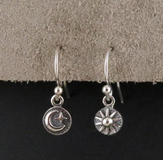 Mismatched Earrings | Sterling Celestial Earrings | Silver Moon Sun Earrings | Tiny Silver Moon Earrings | Sterling Small Moon Earrings