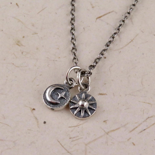 Sterling Celestial Necklace | Silver Moon Sun Necklace | Tiny Silver Moon Sun Necklace | Sterling Small Celestial Charms Necklace | Minimal