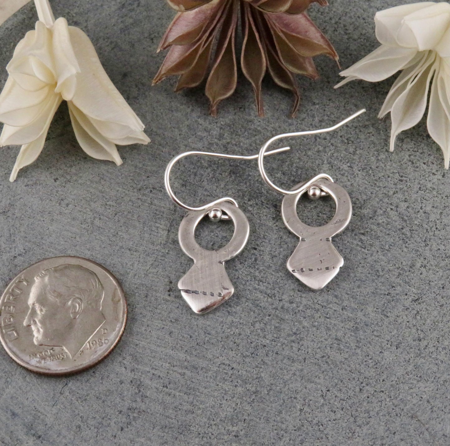 Rustic Silver Earrings | Simple Sterling Earrings | Tribal Earrings | Natural Silver Earrings |Sterling Geometric Earrings | Keyhole Earring