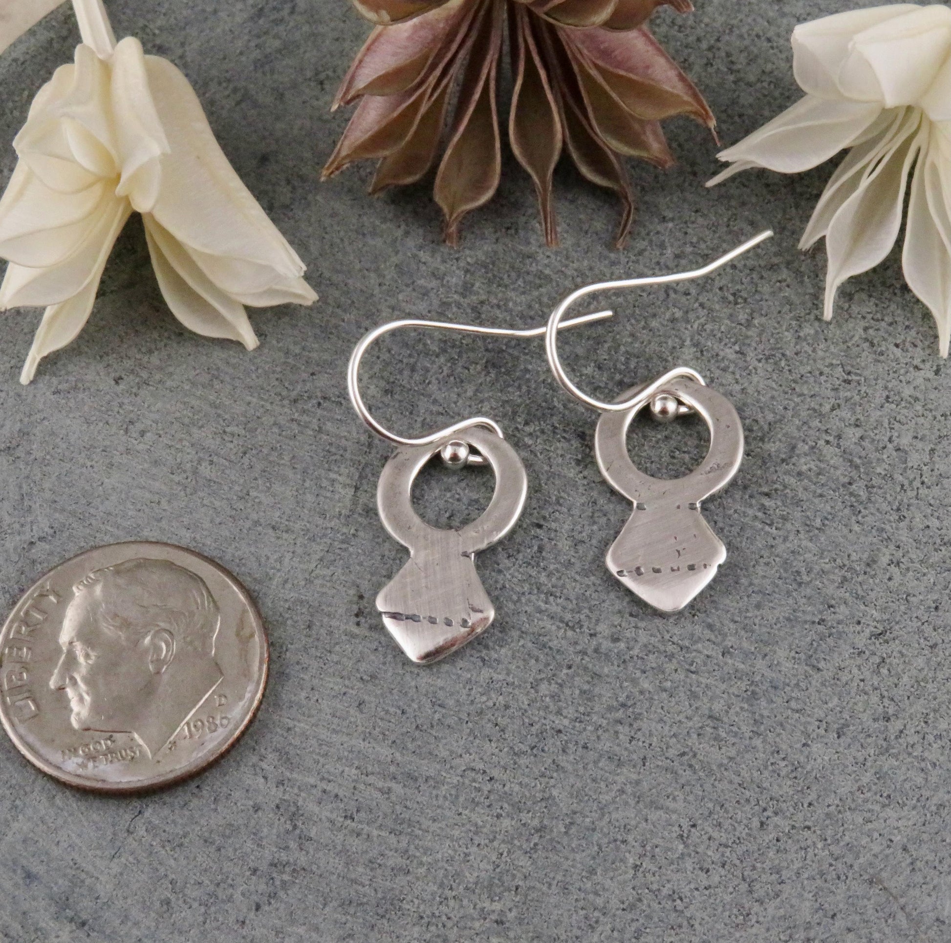 Rustic Silver Earrings | Simple Sterling Earrings | Tribal Earrings | Natural Silver Earrings |Sterling Geometric Earrings | Keyhole Earring