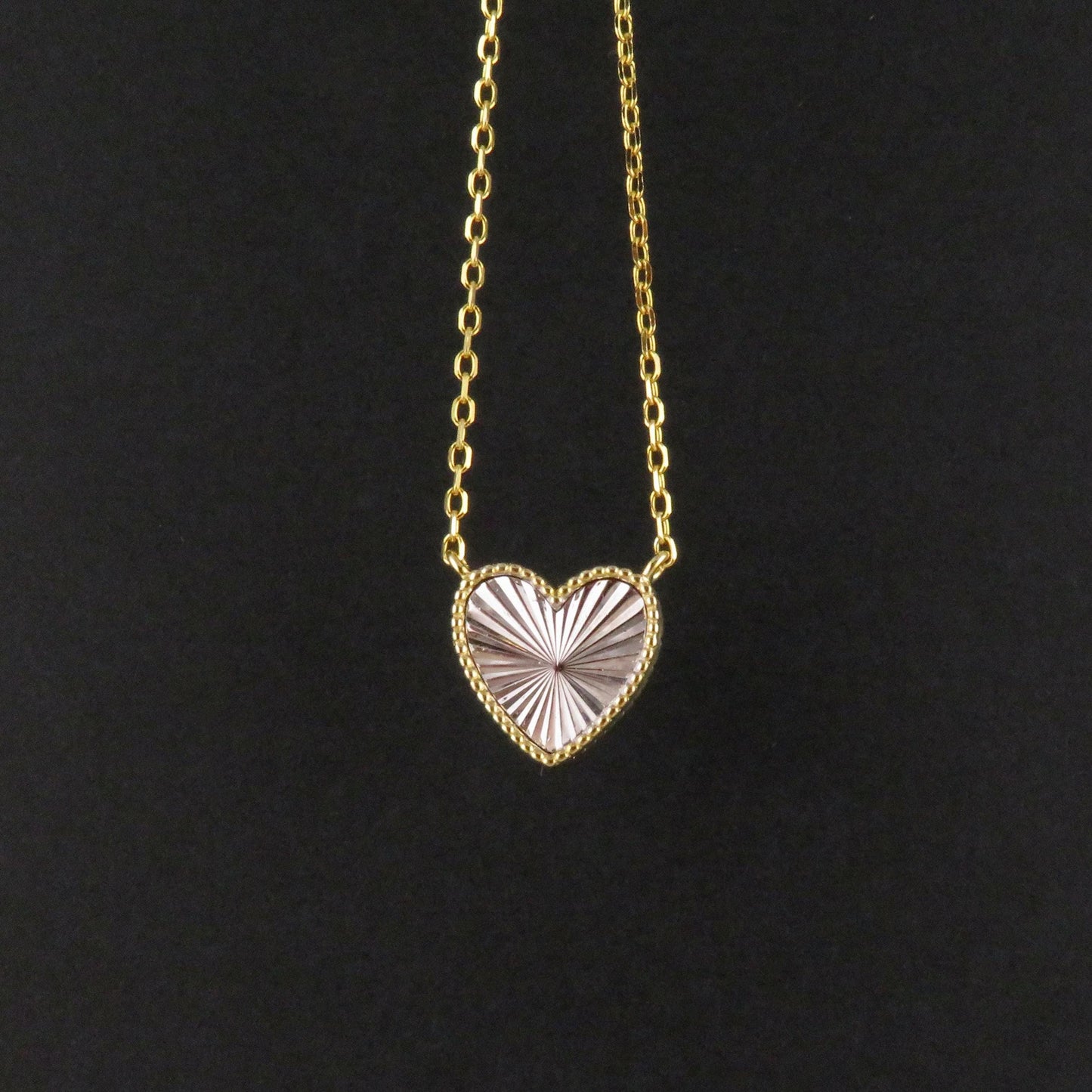 Two Tone Heart Necklace | Mixed Metal Heart Necklace | Sterling Heart Necklace | Framed Heart Burst Pendant | Heart Rays Gold Silver Pendant