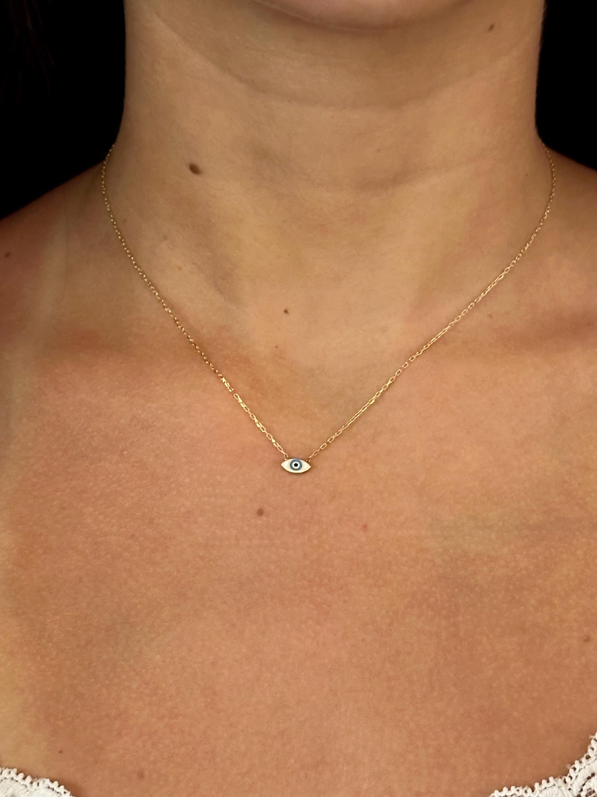 Gold Evil Eye Necklace | Gold Tiny Eye Necklace | Gold Vermeil Enamel Eye | Mini Eye Charm Necklace | Small Evil Eye Protection Necklace
