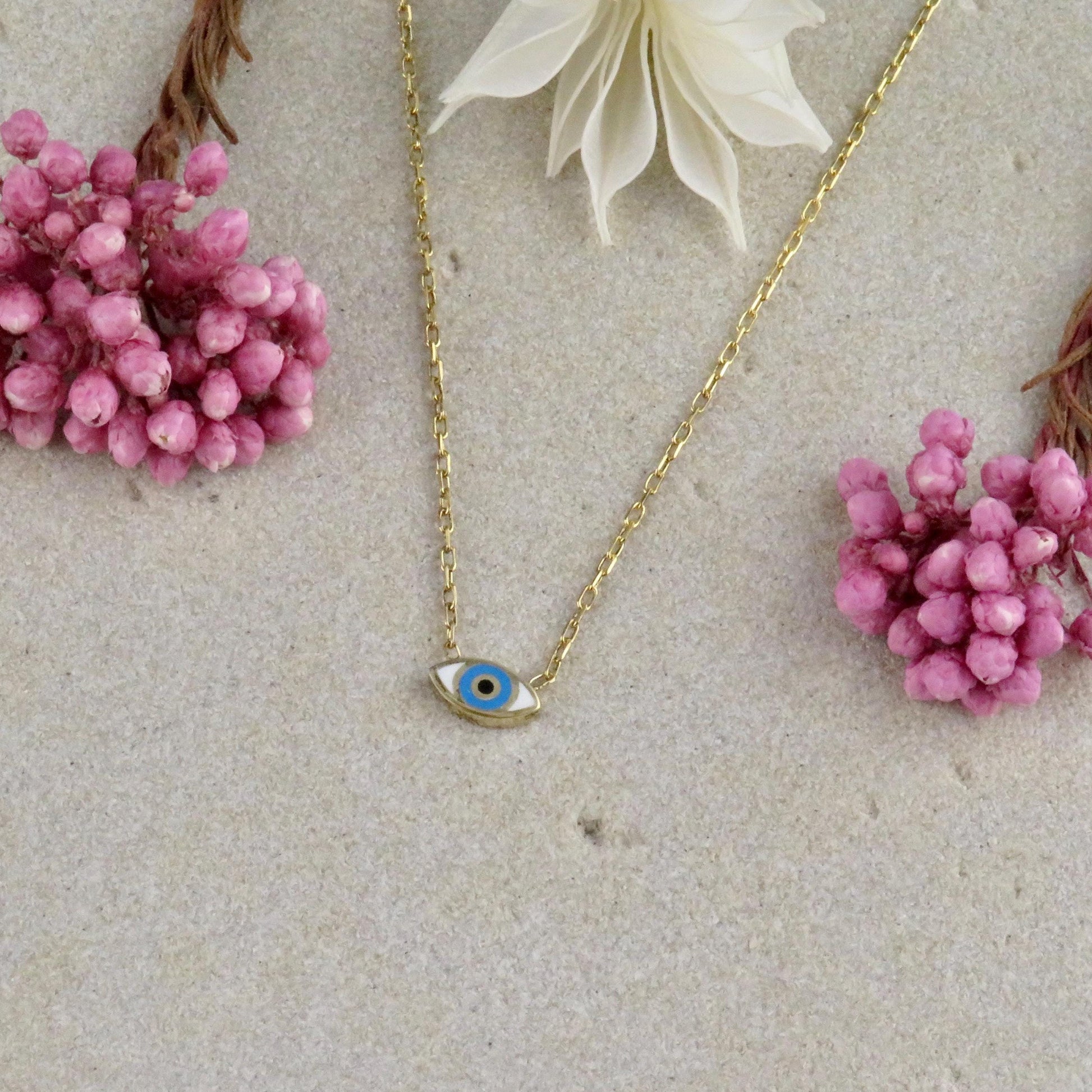 Gold Evil Eye Necklace | Gold Tiny Eye Necklace | Gold Vermeil Enamel Eye | Mini Eye Charm Necklace | Small Evil Eye Protection Necklace