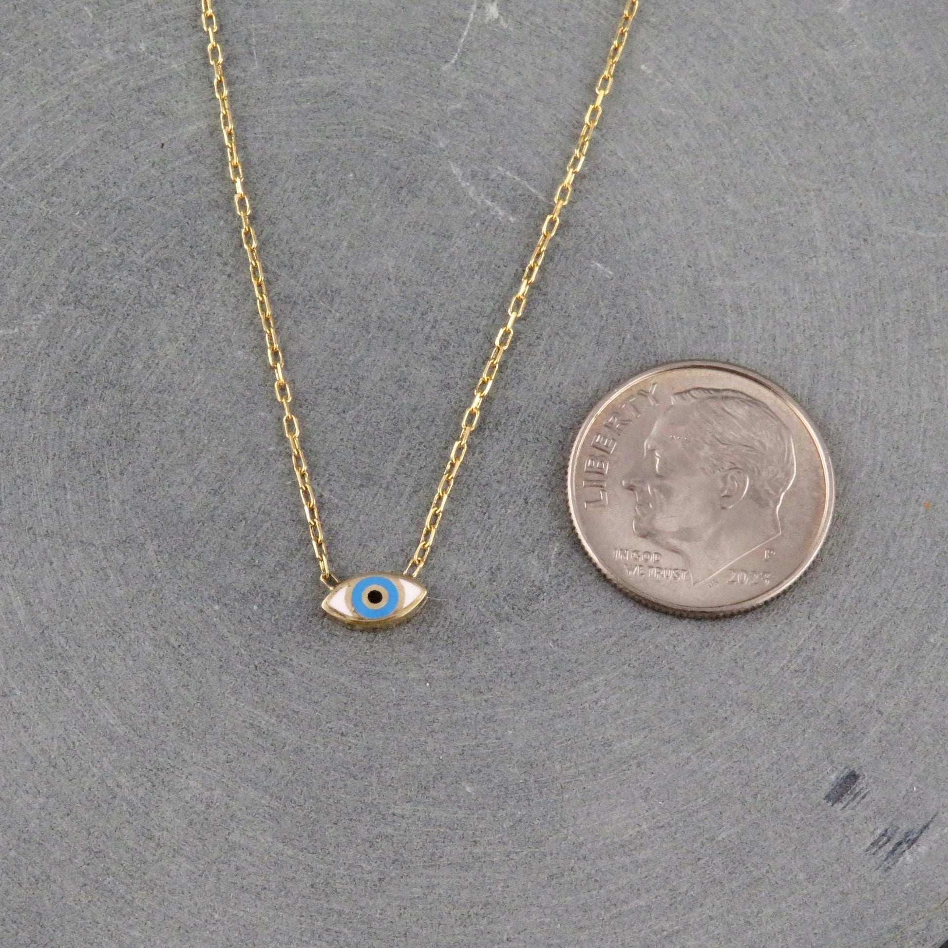 Gold Evil Eye Necklace | Gold Tiny Eye Necklace | Gold Vermeil Enamel Eye | Mini Eye Charm Necklace | Small Evil Eye Protection Necklace