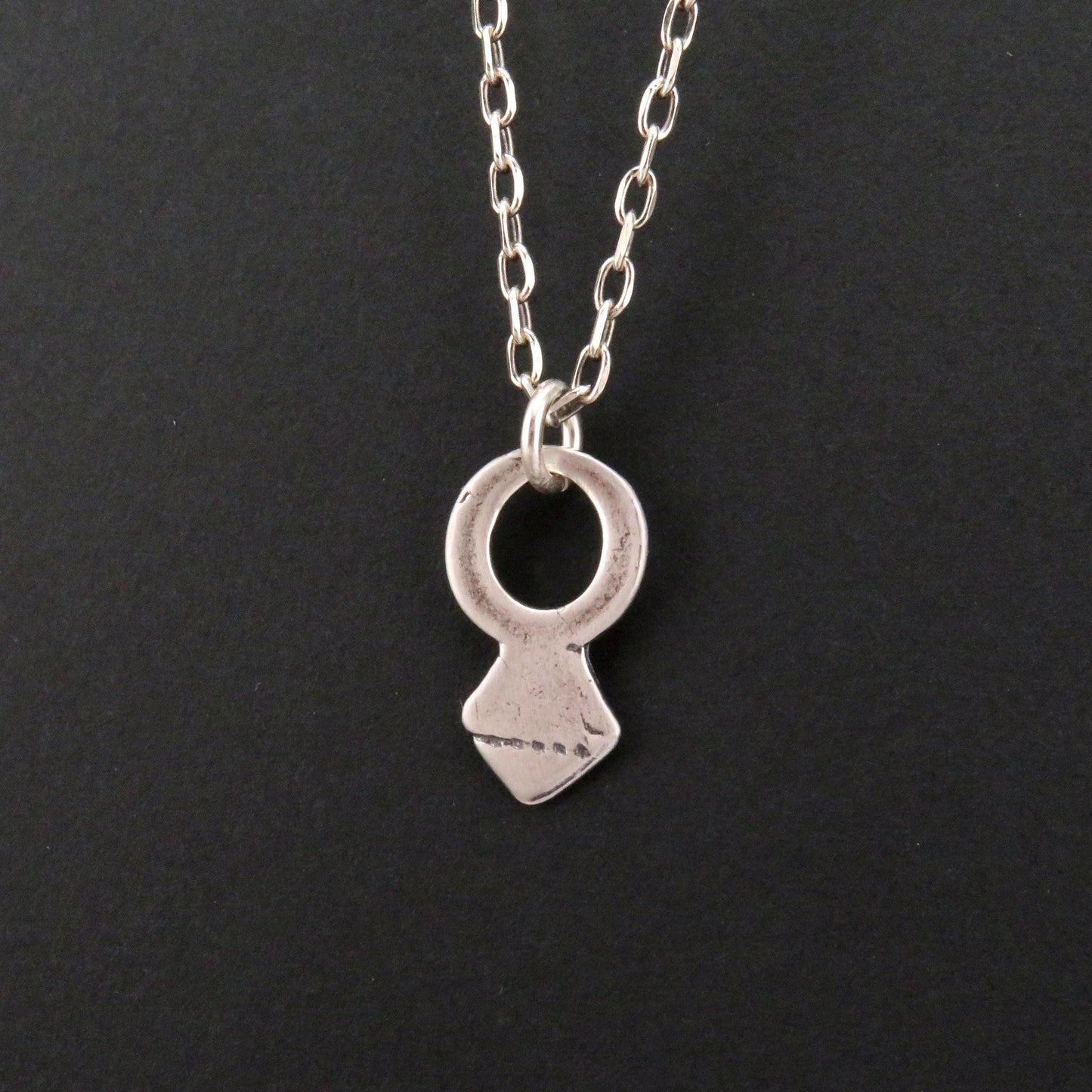 Rustic Silver Necklace | Simple Silver Necklace | Unique Geo Silver Pendant | Natural Silver Necklace | Tribal Sterling Necklace | Keyhole