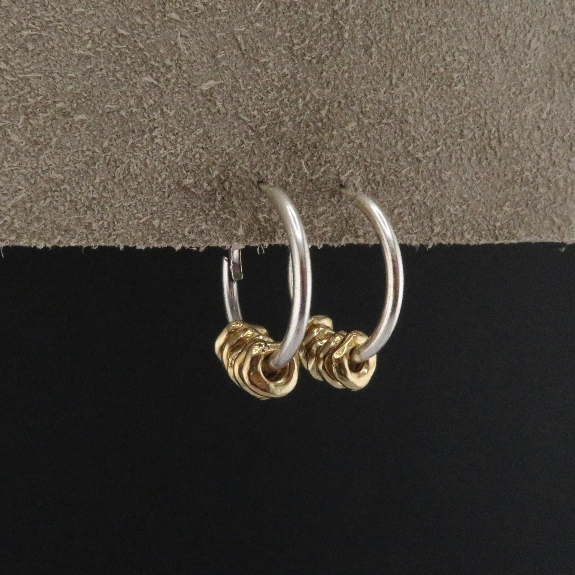 Two Tone Hoop Earrings | Silver and Gold Earrings | Mixed Metal Hoop Earrings | Hammered Hoop Earrings | Bronze Dangles | Unique Hoops