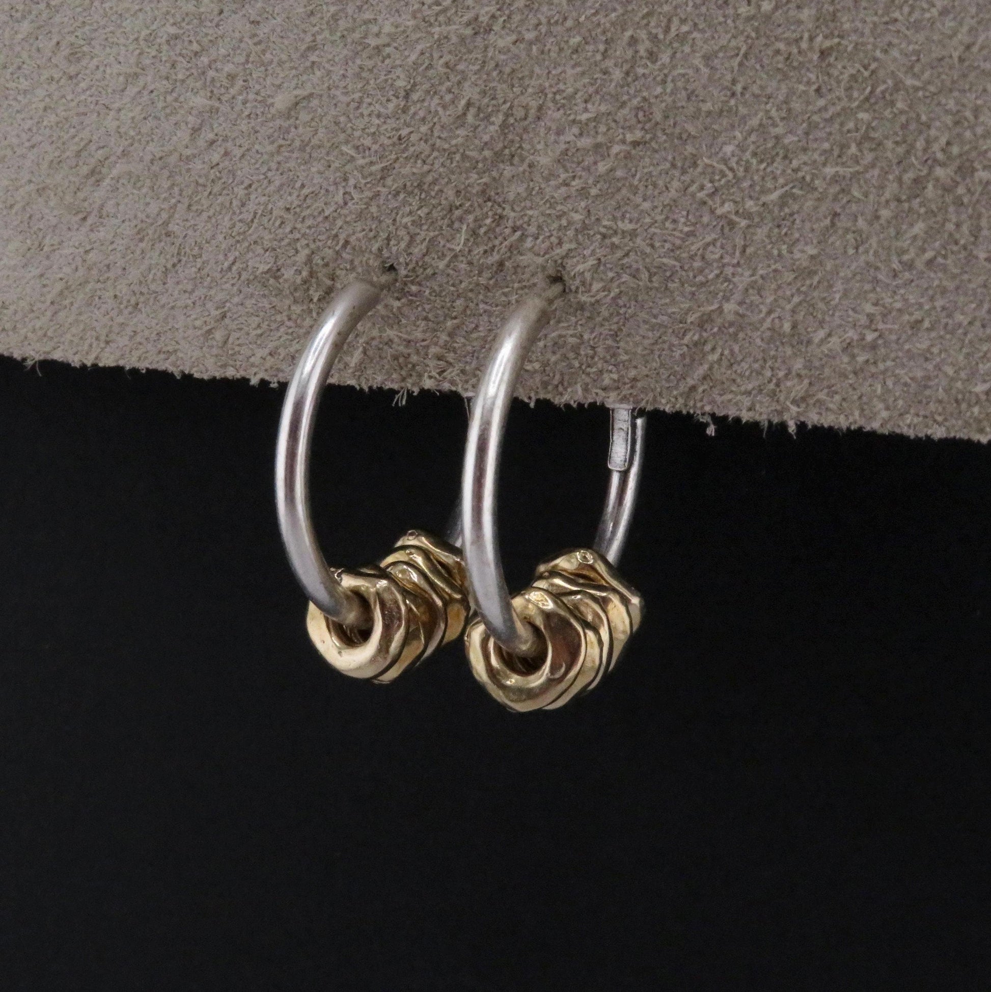 Two Tone Hoop Earrings | Silver and Gold Earrings | Mixed Metal Hoop Earrings | Hammered Hoop Earrings | Bronze Dangles | Unique Hoops