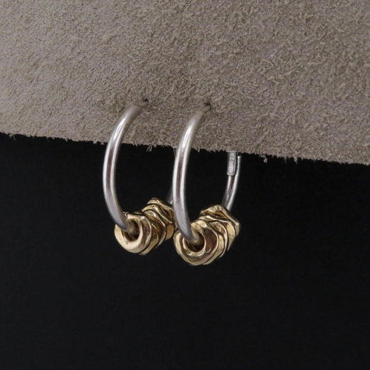 Two Tone Hoop Earrings | Silver and Gold Earrings | Mixed Metal Hoop Earrings | Hammered Hoop Earrings | Bronze Dangles | Unique Hoops