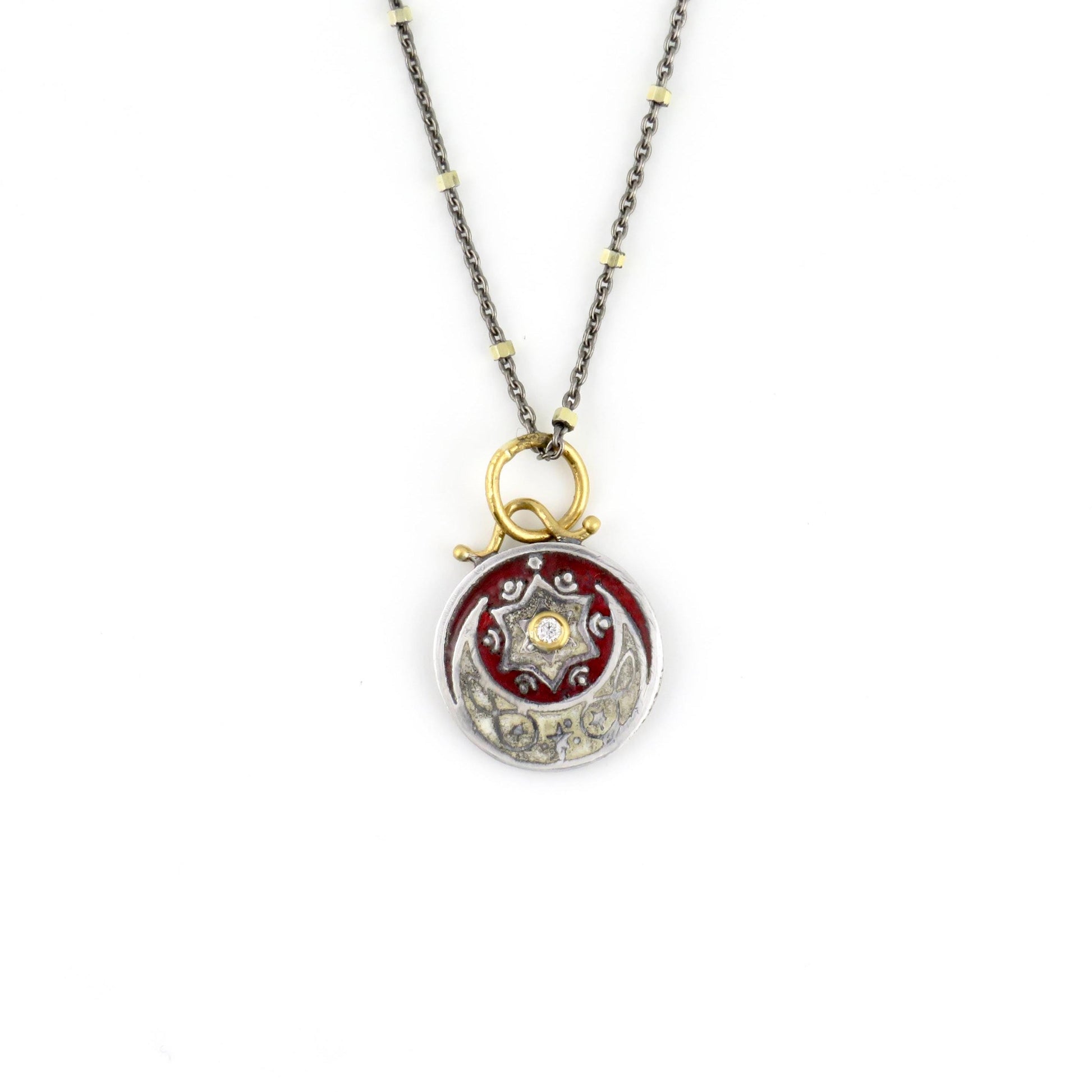 Gold Vintage Pendant | Sterling Gold Enamel Pendant | Unique Vintage Star Necklace | 24K Gold Mixed Metal Star David | Vintage Jewish Star