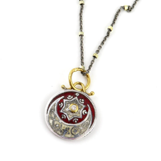 Gold Vintage Pendant | Sterling Gold Enamel Pendant | Unique Vintage Star Necklace | 24K Gold Mixed Metal Star David | Vintage Jewish Star