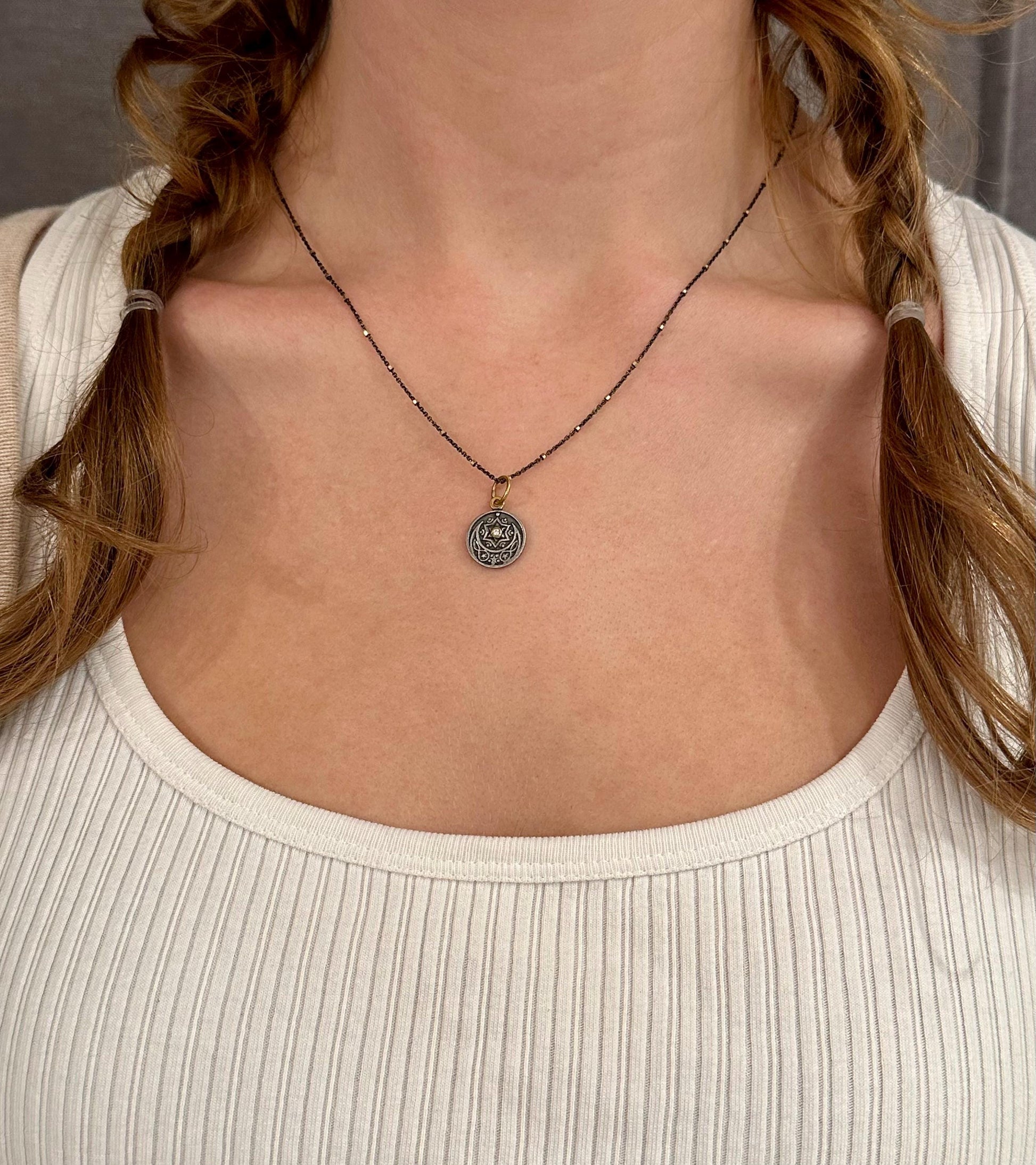 Star David Vintage Pendant | Sterling Gold Jewish Star Pendant | Unique Vintage Star Necklace | Mixed Metal Star David | Vintage Jewish Star