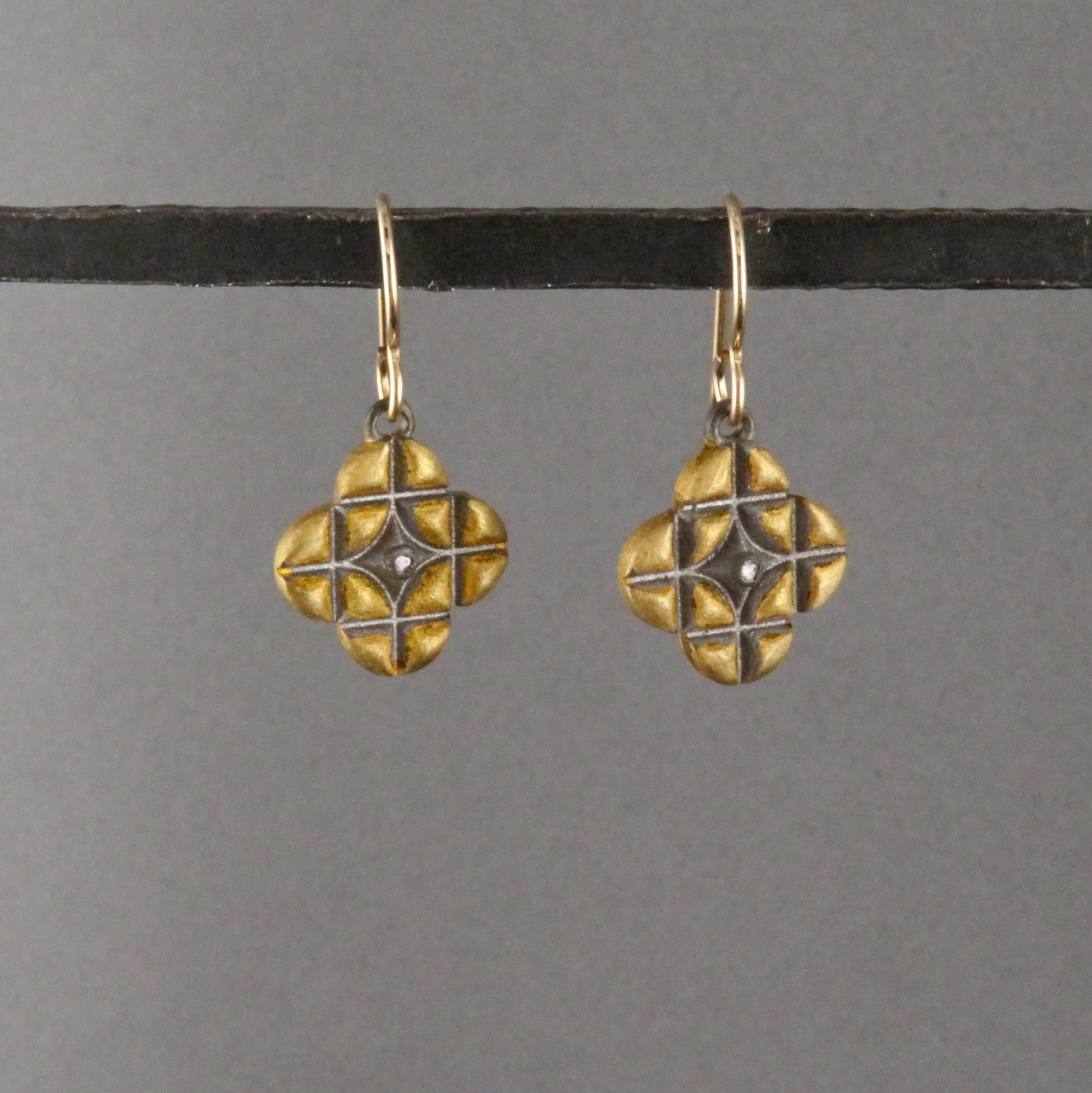 Mixed Metal Artisan Earrings | Silver Gold Criss Cross Earrings | Two Tone Earrings | Mixed Elements Earrings | Sterling Geometric Earrings