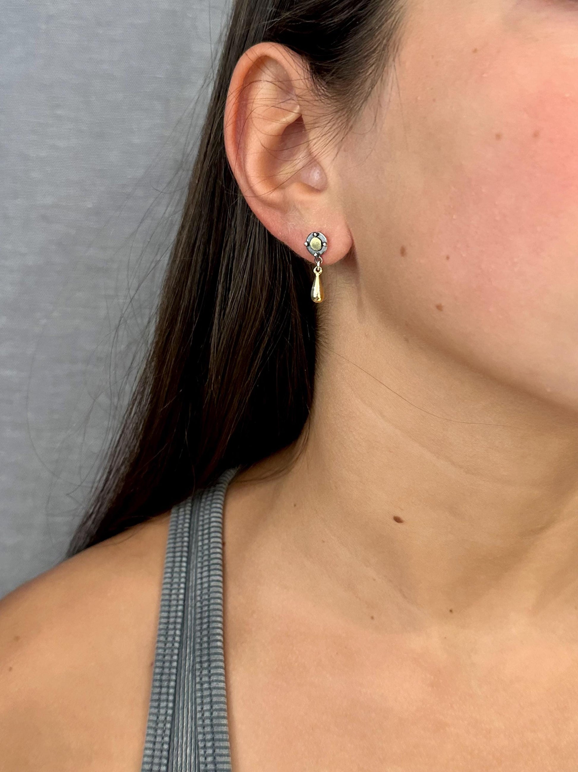 Mixed Metal Post Earrings | Two Toned Geometric Drop Earrings | Gold Silver Stud Earrings | Unique Mixed Elements Earrings | Two Tone Studs