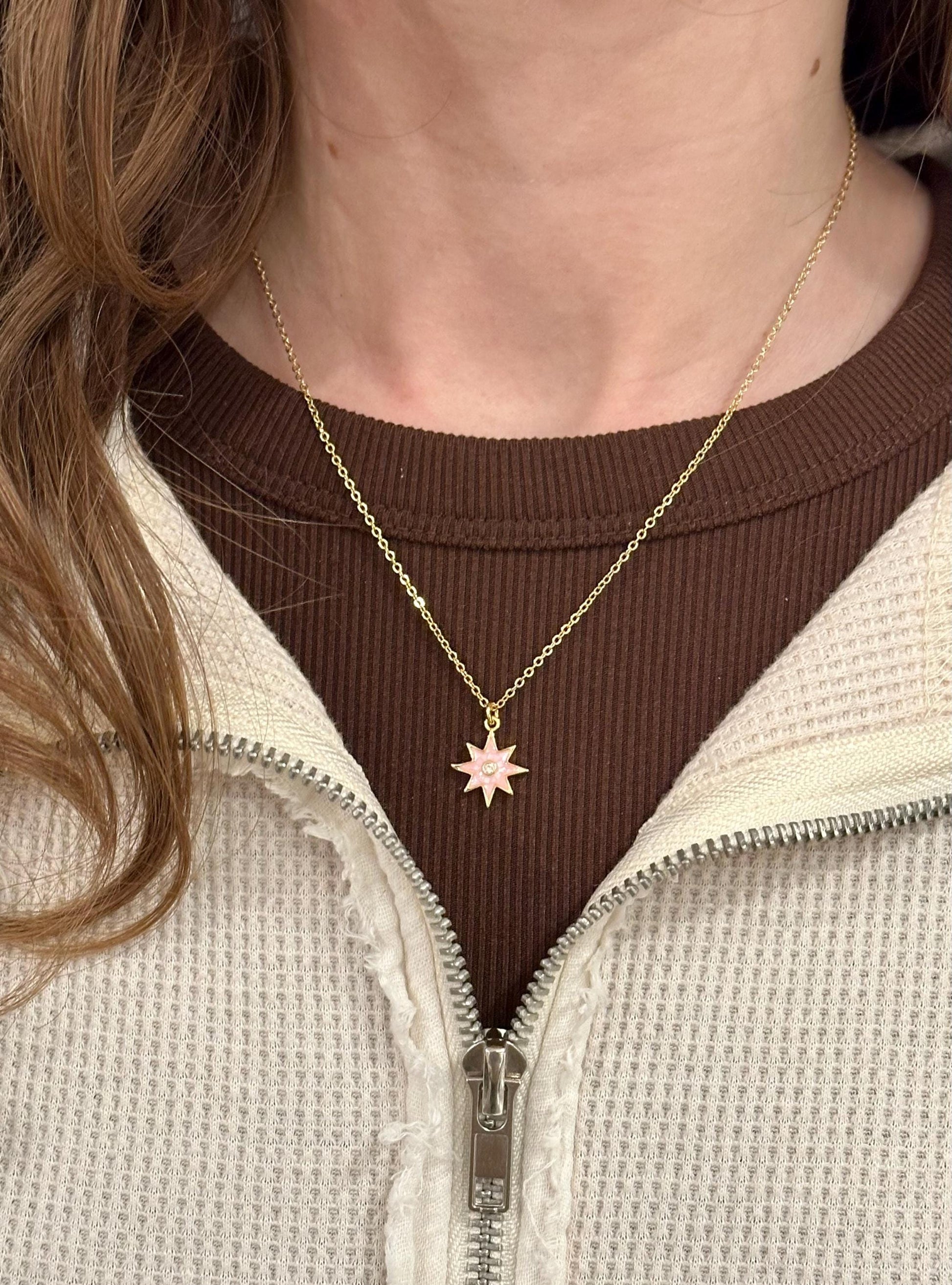 Gold Pearl Star Necklace | Mosaic Pearl Necklace | Mother of Pearl Star Necklace | Pink Star Pendant | Pink Pearl Star | Opalescent Star