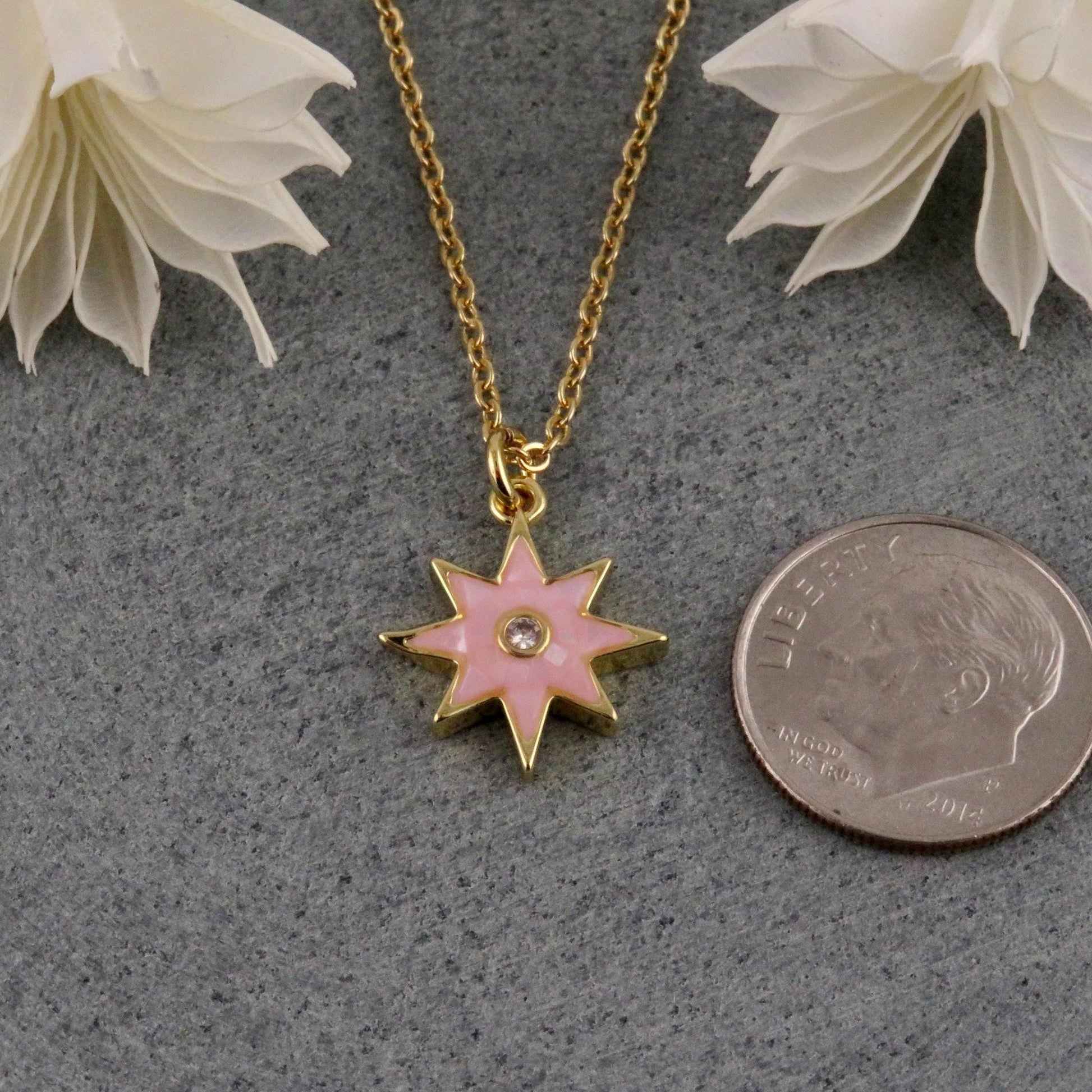 Gold Pearl Star Necklace | Mosaic Pearl Necklace | Mother of Pearl Star Necklace | Pink Star Pendant | Pink Pearl Star | Opalescent Star