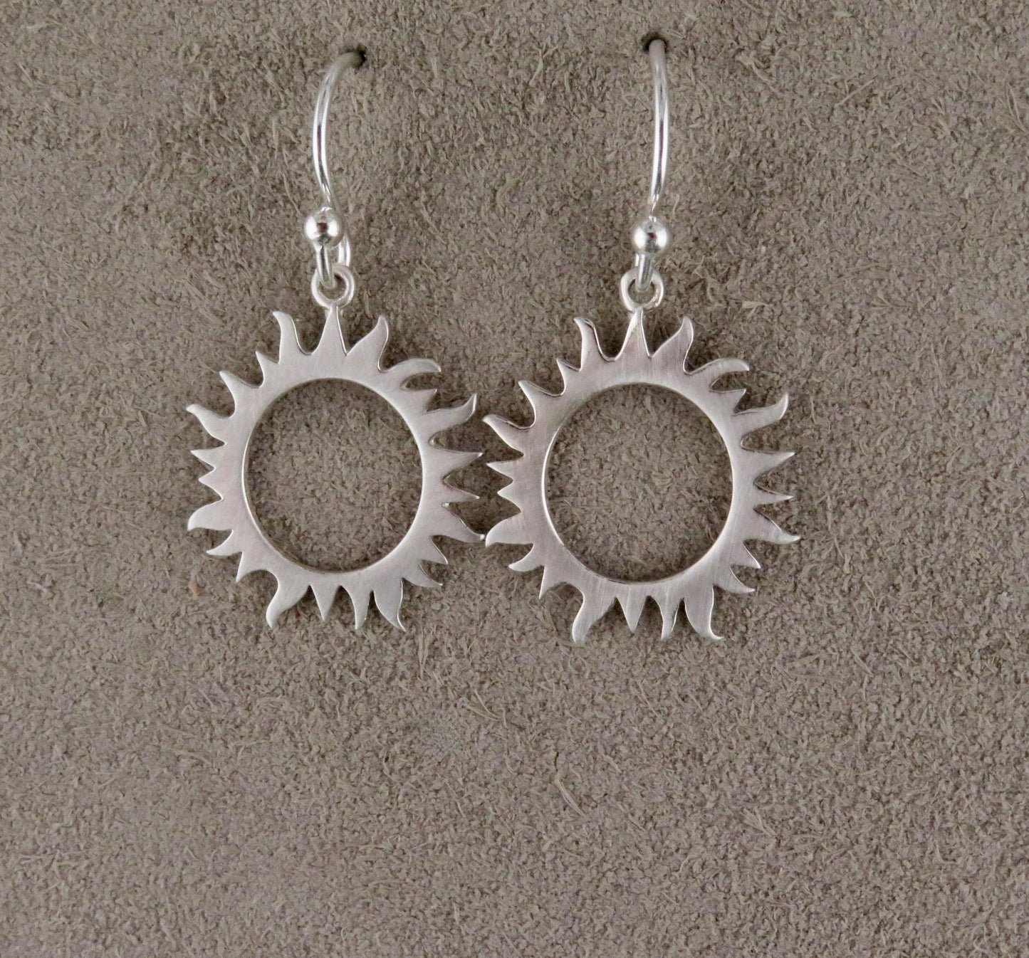 Sterling Sun Earrings | Silver Open Sun Earrings | Shining Sun Earrings | Silver Sun Earrings | Unique Sun Earrings | Brushed Silver Suns