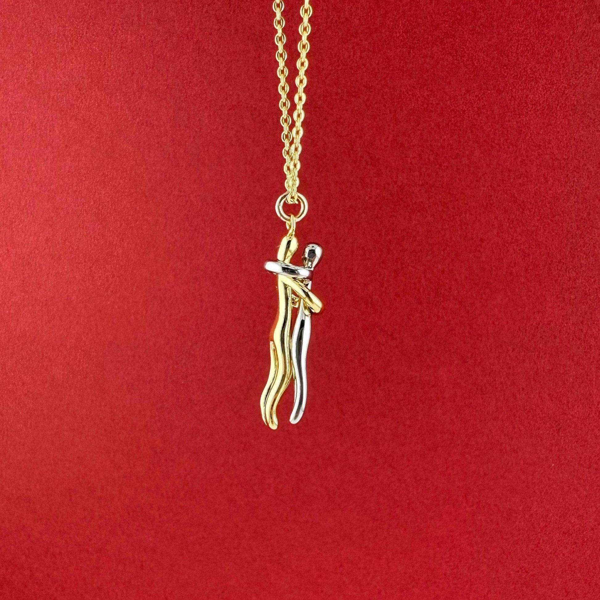 Two Lovers Necklace | Gold Silver Love Necklace | Mixed Metal Lovers Necklace | Two Tone Lovers Pendant | Couple Necklace | In Love Necklace