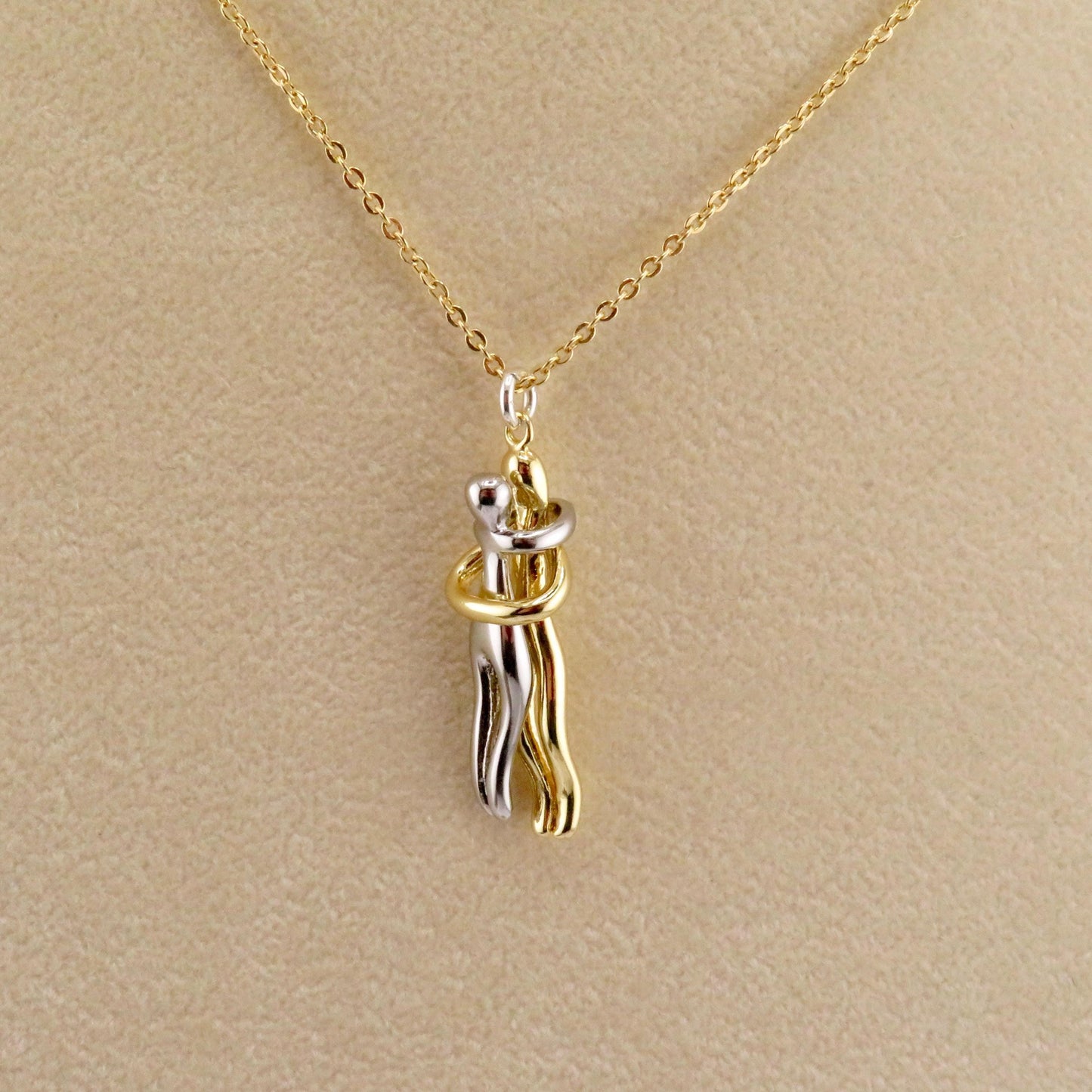 Two Lovers Necklace | Gold Silver Love Necklace | Mixed Metal Lovers Necklace | Two Tone Lovers Pendant | Couple Necklace | In Love Necklace
