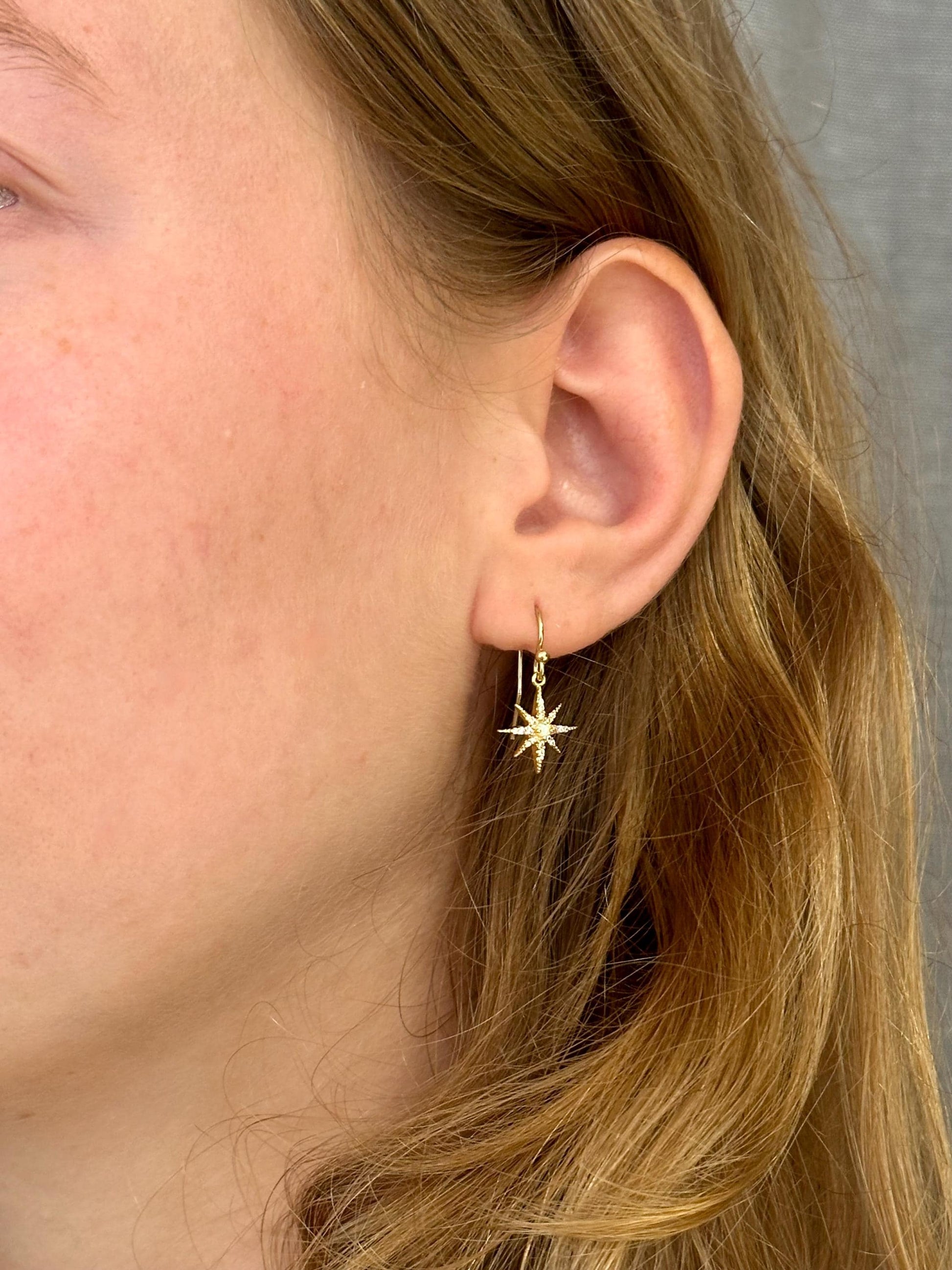 Delicate Star Opal Earrings | Gold Opal Starburst Earrings | Gold Opal Earrings | Opal CZ Earrings | White Opal Star Earring | Spiked Stars