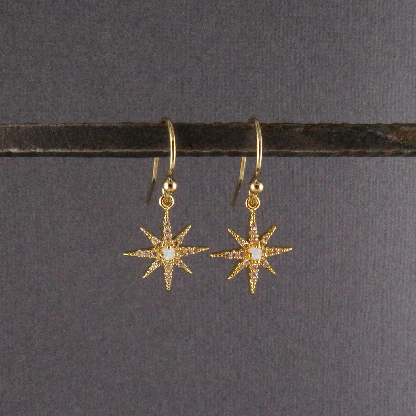 Delicate Star Opal Necklace | Gold Opal Starburst Necklace | Gold Opal Charm | Opal CZ Necklace | White Opal Star Necklace