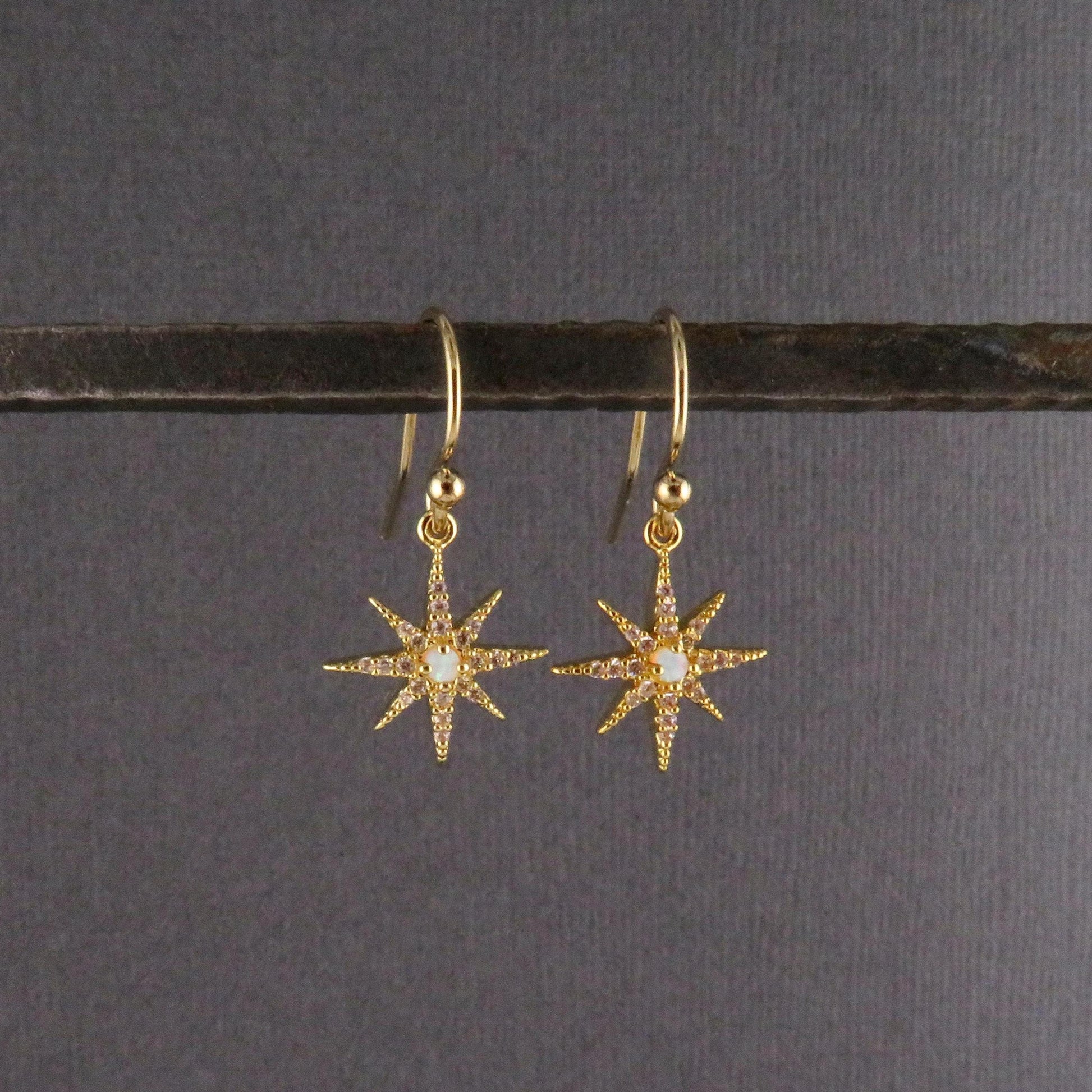 Delicate Star Opal Necklace | Gold Opal Starburst Necklace | Gold Opal Charm | Opal CZ Necklace | White Opal Star Necklace