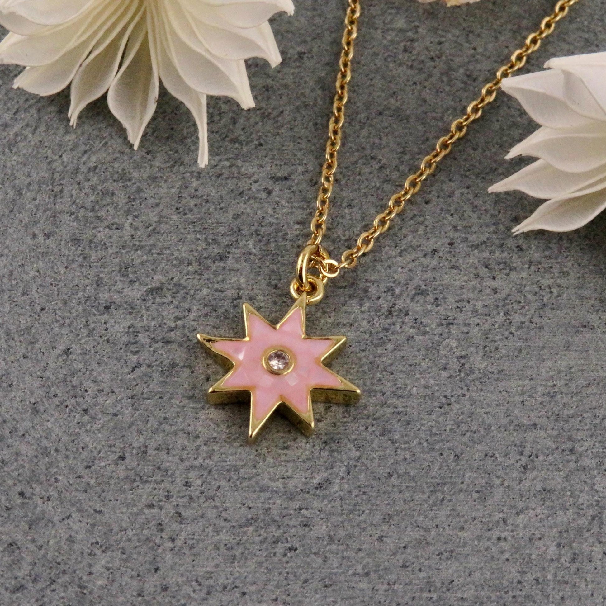Gold Pearl Star Necklace | Mosaic Pearl Necklace | Mother of Pearl Star Necklace | Pink Star Pendant | Pink Pearl Star | Opalescent Star