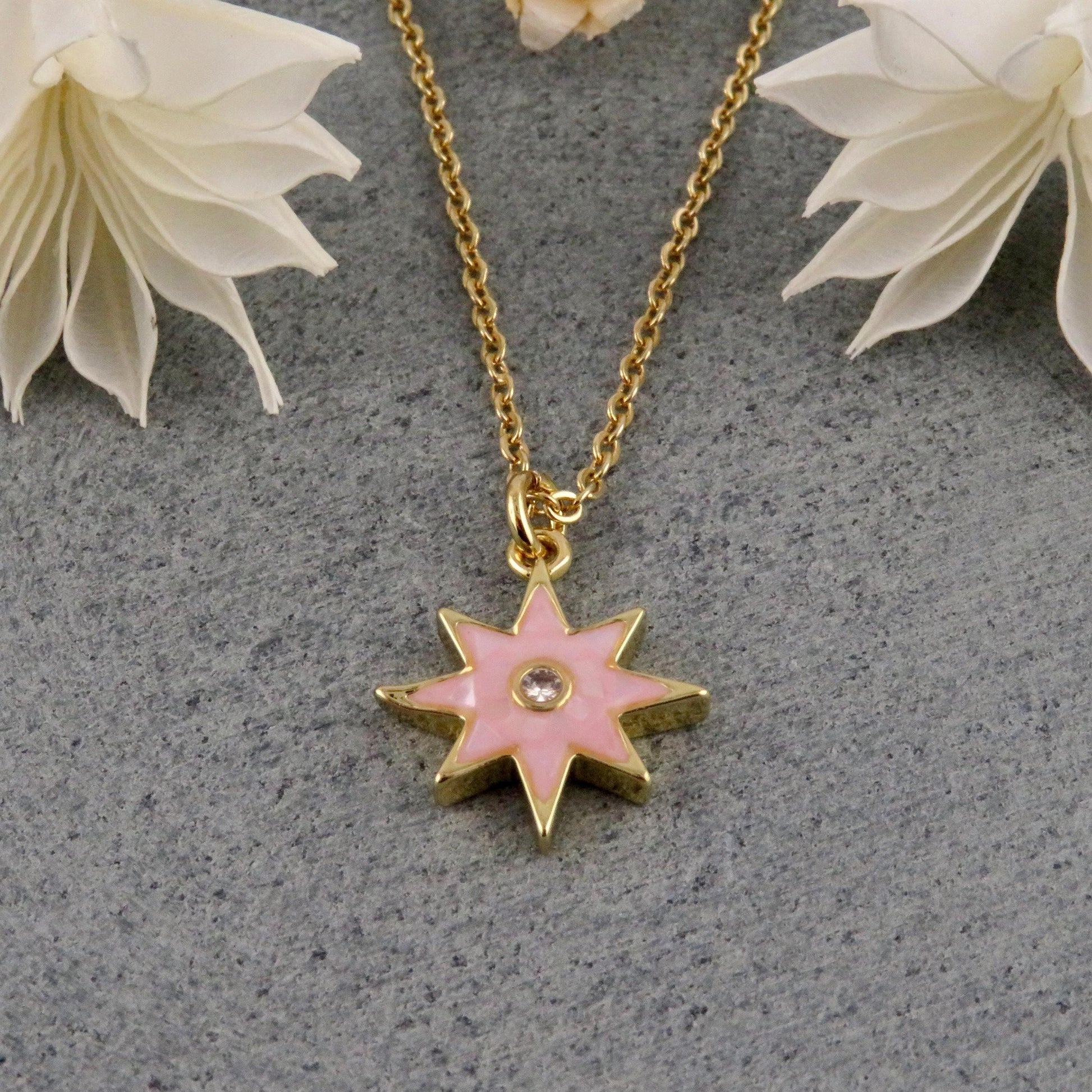 Gold Pearl Star Necklace | Mosaic Pearl Necklace | Mother of Pearl Star Necklace | Pink Star Pendant | Pink Pearl Star | Opalescent Star