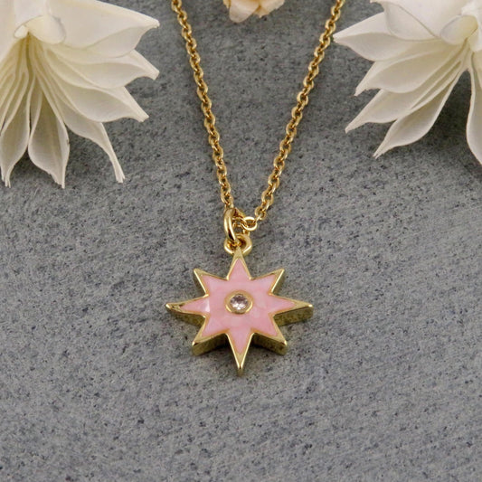 Gold Pearl Star Necklace | Mosaic Pearl Necklace | Mother of Pearl Star Necklace | Pink Star Pendant | Pink Pearl Star | Opalescent Star