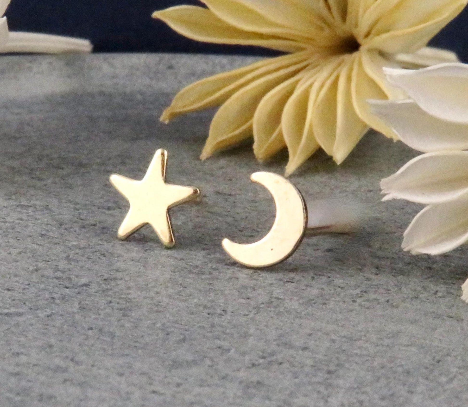 Celestial Post Earrings | Gold Star Moon Earrings | Mismatched Earrings | Gold Celestial Studs | Gold Filled Moon Star Earrings | Gold Posts