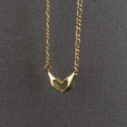 Heart Hands Necklace | Gold Love Necklace | Gold Hands Making Heart | Heart Hands Charm | Gold Heart in Hands Necklace | Heart Hands Gesture
