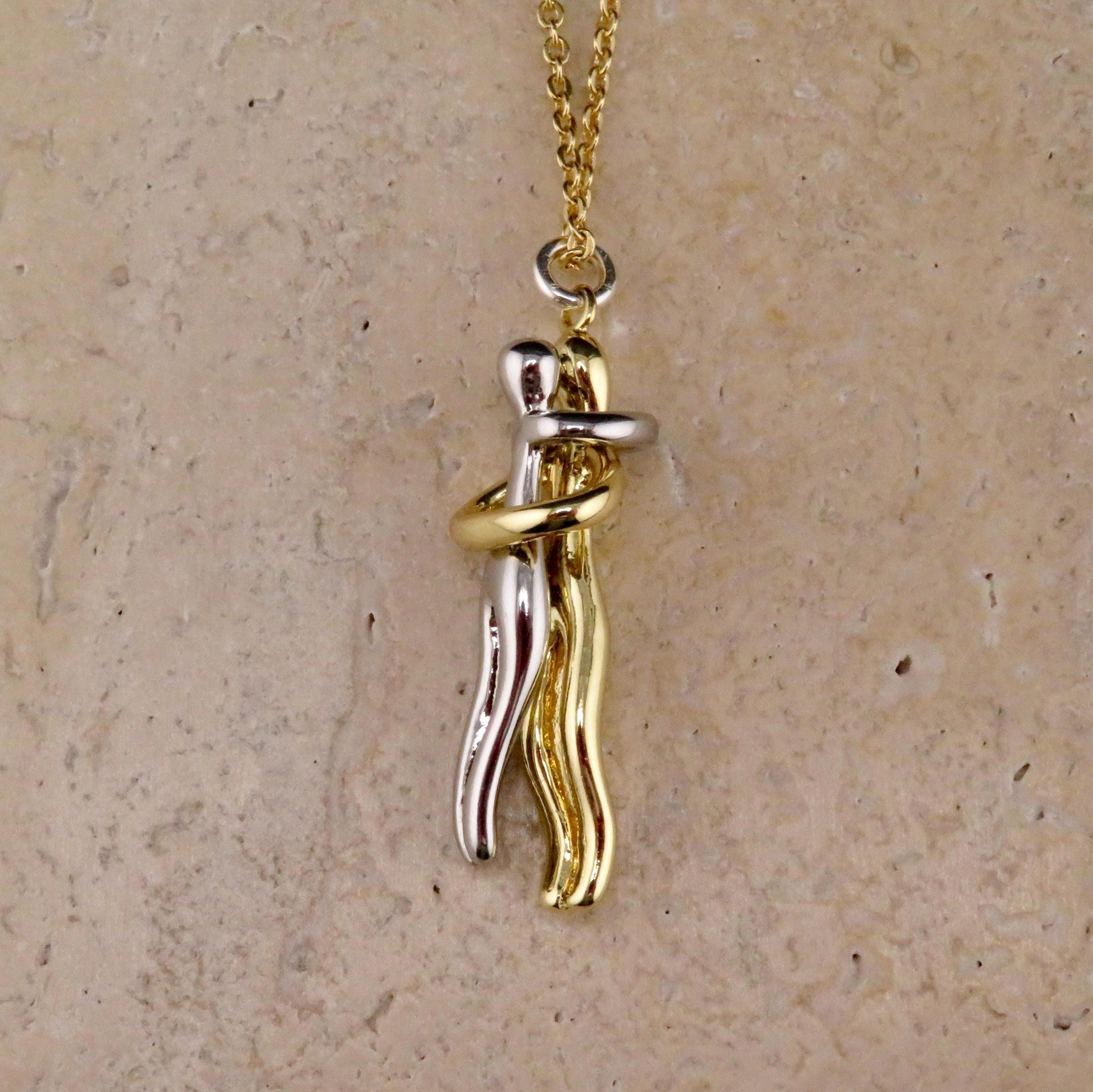 Two Lovers Necklace | Gold Silver Love Necklace | Mixed Metal Lovers Necklace | Two Tone Lovers Pendant | Couple Necklace | In Love Necklace