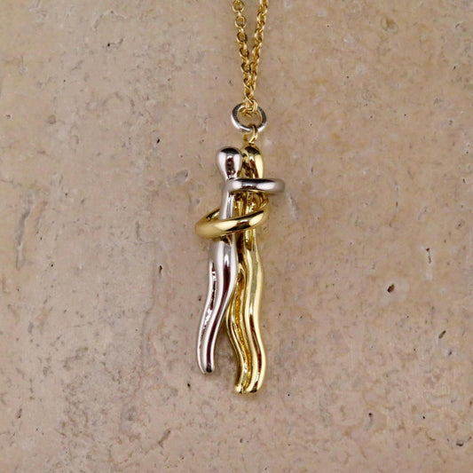 Two Lovers Necklace | Gold Silver Love Necklace | Mixed Metal Lovers Necklace | Two Tone Lovers Pendant | Couple Necklace | In Love Necklace