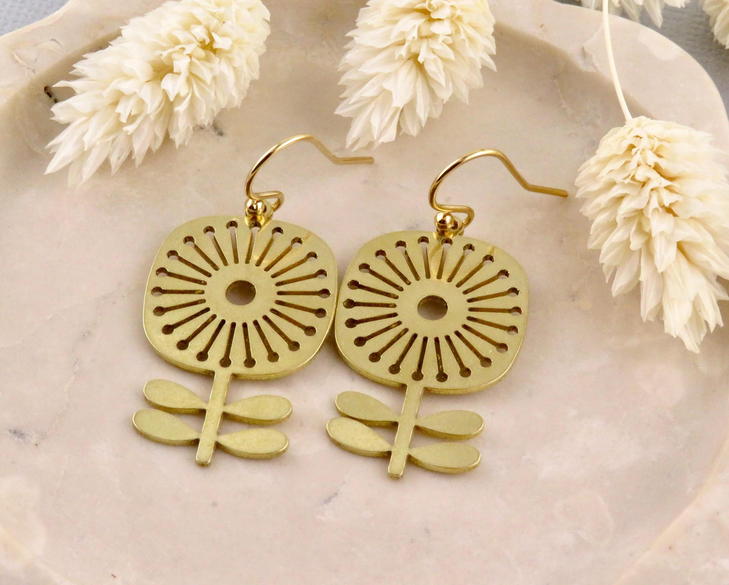 Gold Flower Earrings | Lightweight Flower Earrings | Brass Flower Earrings | Floral Earrings | Laser Cut Flower Earrings | Cut Out Flowers