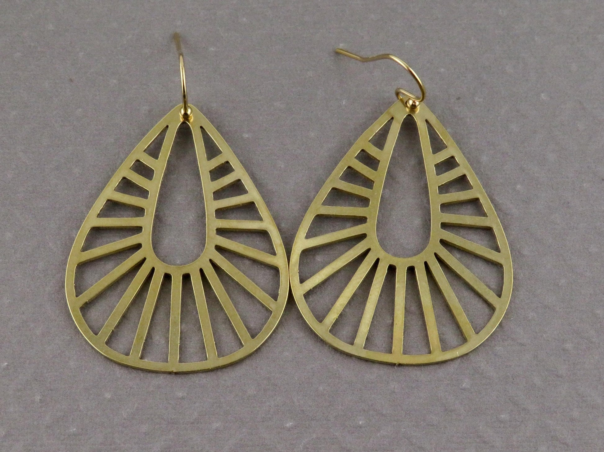 Gold Geometric Earring | Gold Rays Earrings | Gold Teardrops | Brass Drop Earrings | Laser Cut Earrings | Cut Out Large Gold Earrings