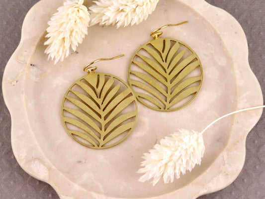 Gold Leaf Earrings | Lightweight Gold Earrings | Gold Laser Cut Palm Leaf Earrings | Gold Palm Leaves Earrings | Open Nature Earrings
