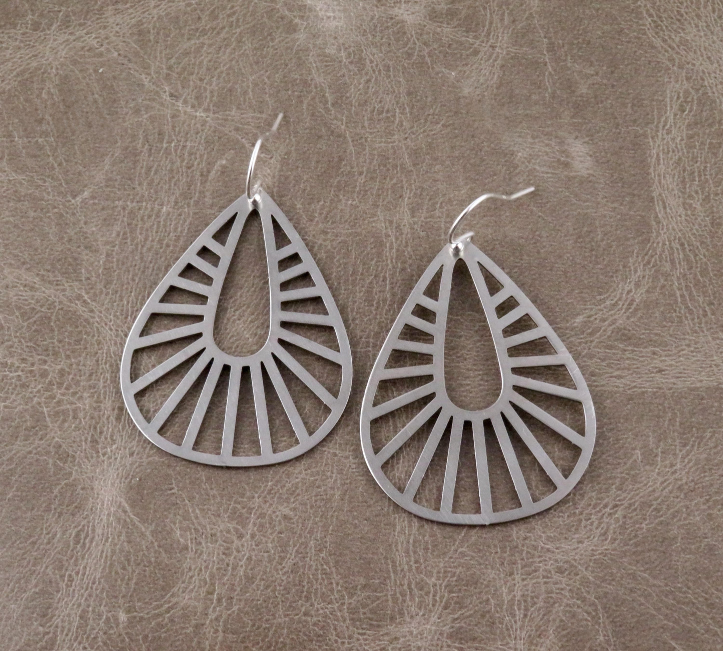 Silver Geometric Earring | Silver Rays Earrings | Silver Teardrops | Silver Drop Earrings | Laser Cut Earrings | Cut Out Large Earrings