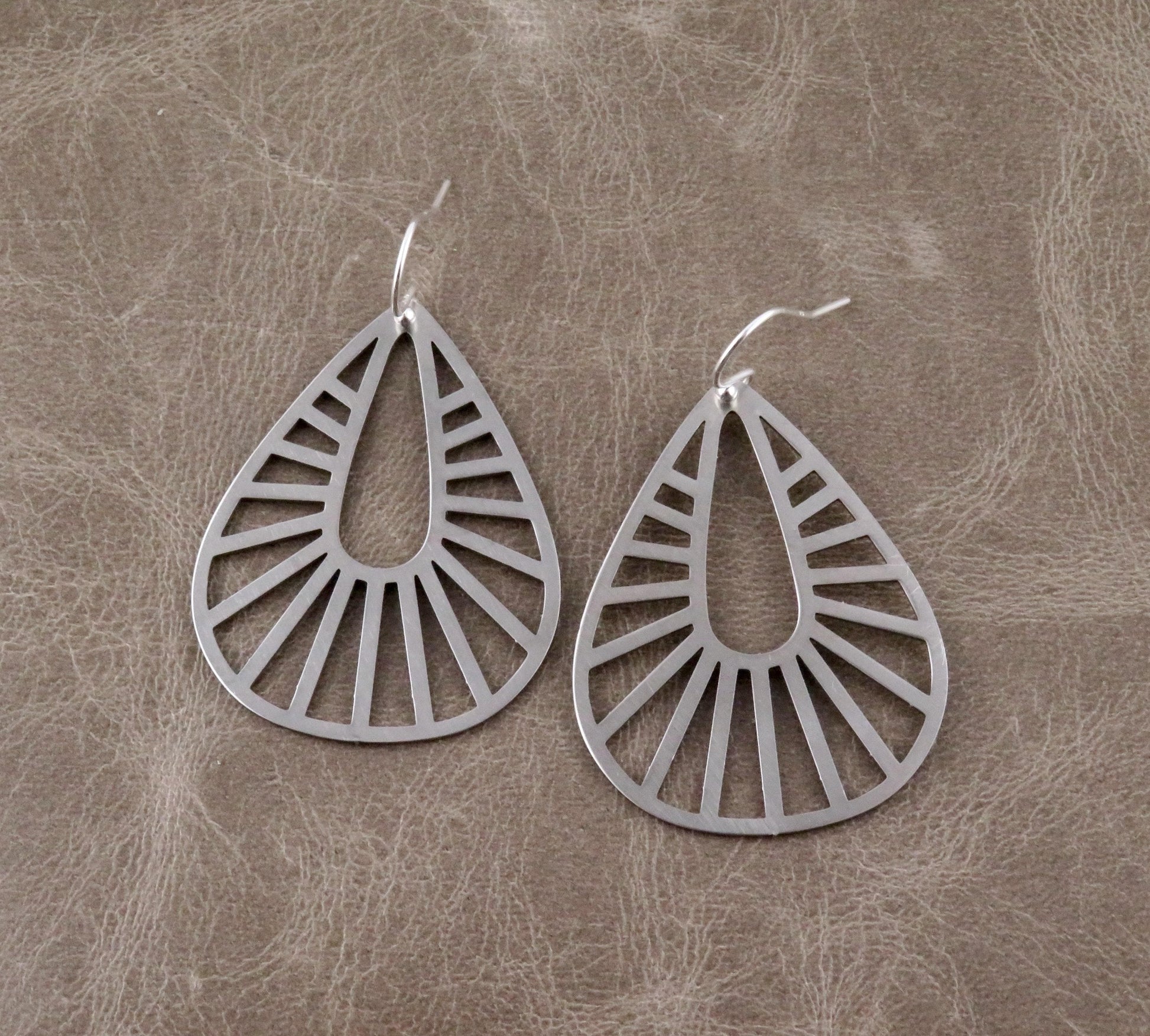 Silver Geometric Earring | Silver Rays Earrings | Silver Teardrops | Silver Drop Earrings | Laser Cut Earrings | Cut Out Large Earrings