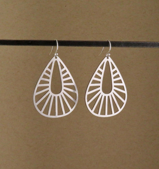 Silver Geometric Earring | Silver Rays Earrings | Silver Teardrops | Silver Drop Earrings | Laser Cut Earrings | Cut Out Large Earrings