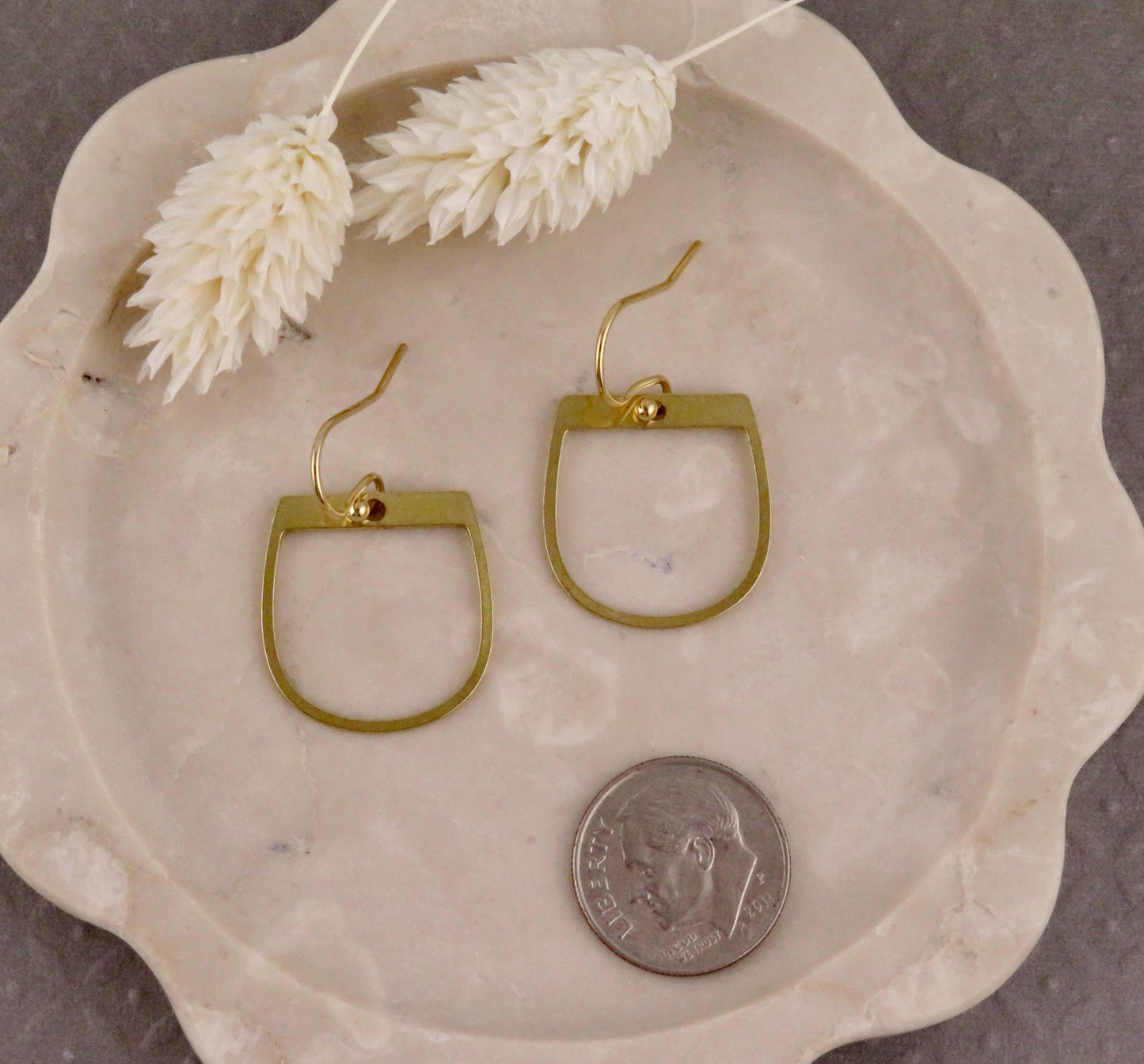 Gold Geometric Earring | Gold Horseshoe Earrings | Gold Drop Earrings | Brass Open Earrings | Laser Cut Earrings | Open Gold Earrings