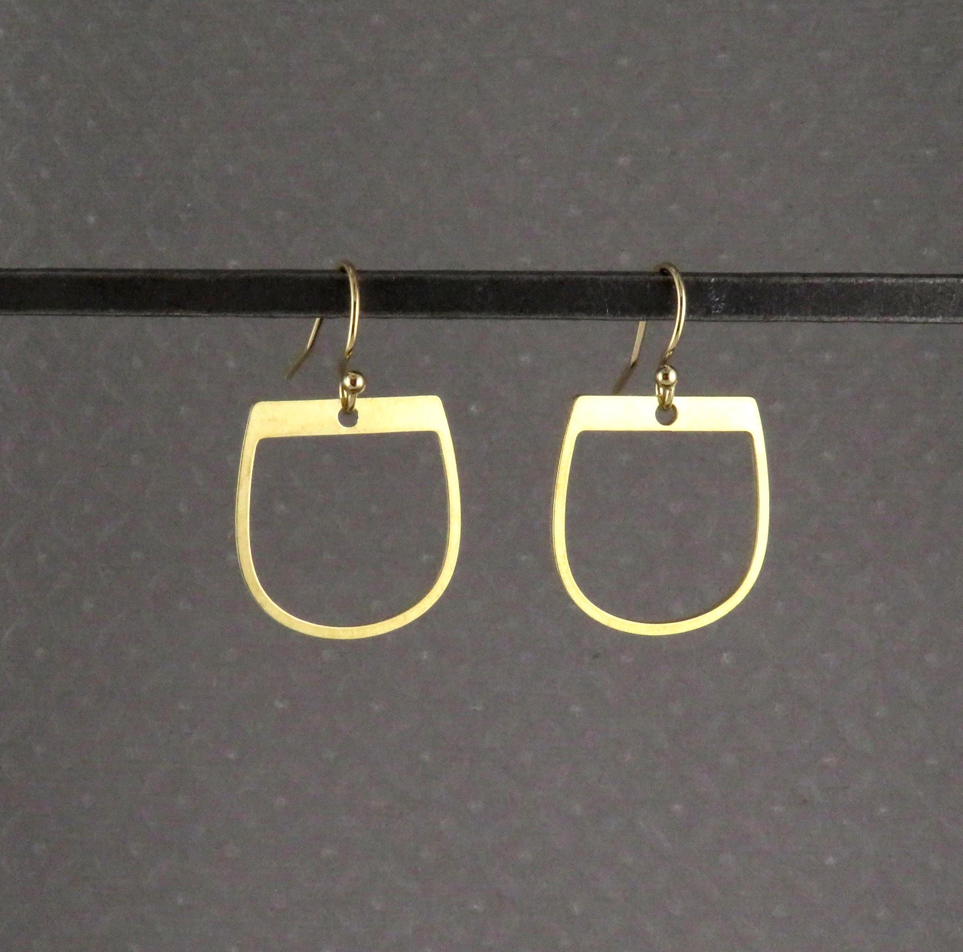 Gold Geometric Earring | Gold Horseshoe Earrings | Gold Drop Earrings | Brass Open Earrings | Laser Cut Earrings | Open Gold Earrings