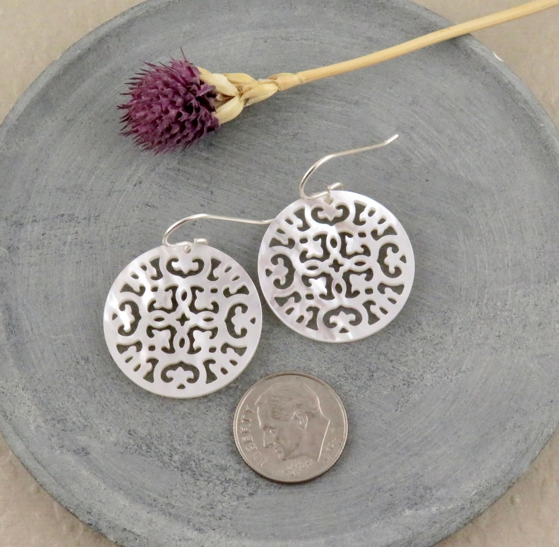 Mother of Pearl Earrings | Pearl Mandala Earrings | Pearl Geometric Earrings | Mother of Pearl Round Earrings | White Pearl Cut Out Earrings