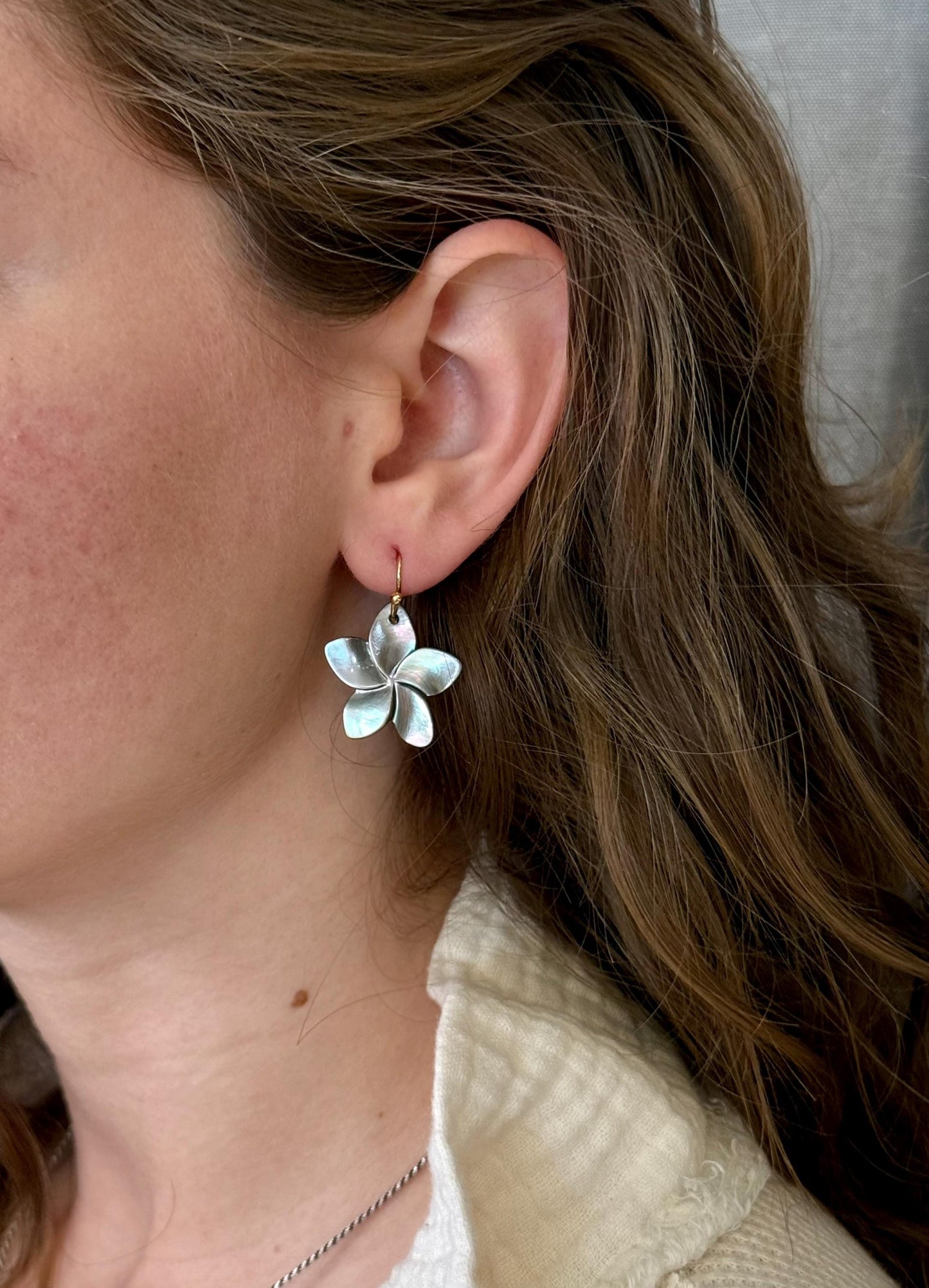 Abalone Earrings | Pearl Flower Earrings | Pearl Nature Earrings | Abalone Pearl Plumeria Earrings | Carved Mother Pearl Earrings | Flowers