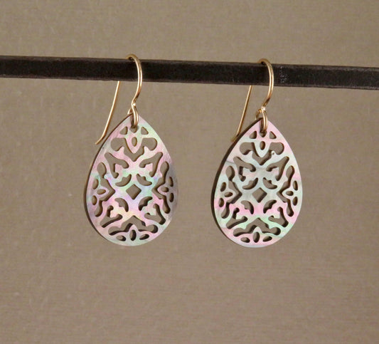 Abalone Earrings | Pearl Mandala Earrings | Pearl Geometric Earrings | Abalone Pearl Drop Earrings | Carved Pearl Earrings | Abalone Cut Out