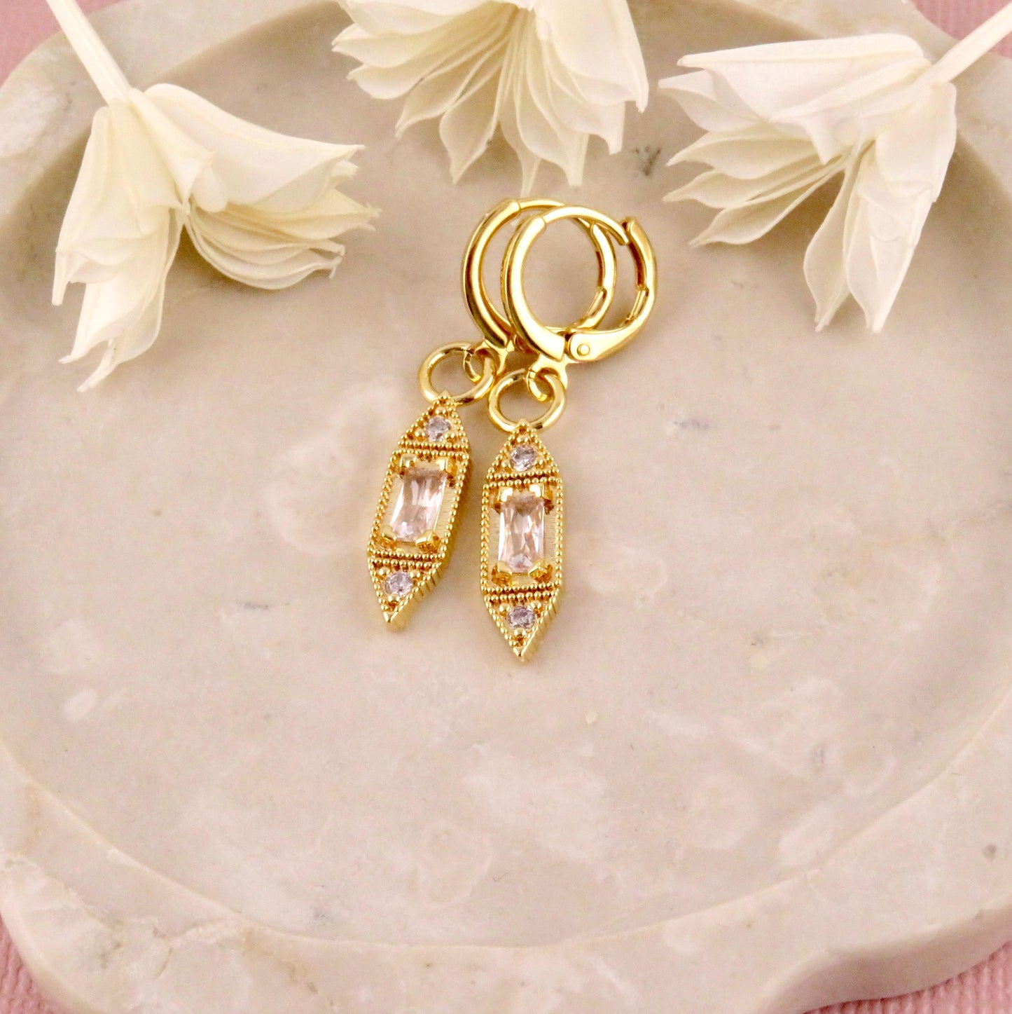 Gold Geometric Sparkly Earrings | CZ Gold Bar Earrings | Gold Geo Hoop Earrings | Sparkly Gold Drop Earrings | Fancy Gold Shapes Earrings