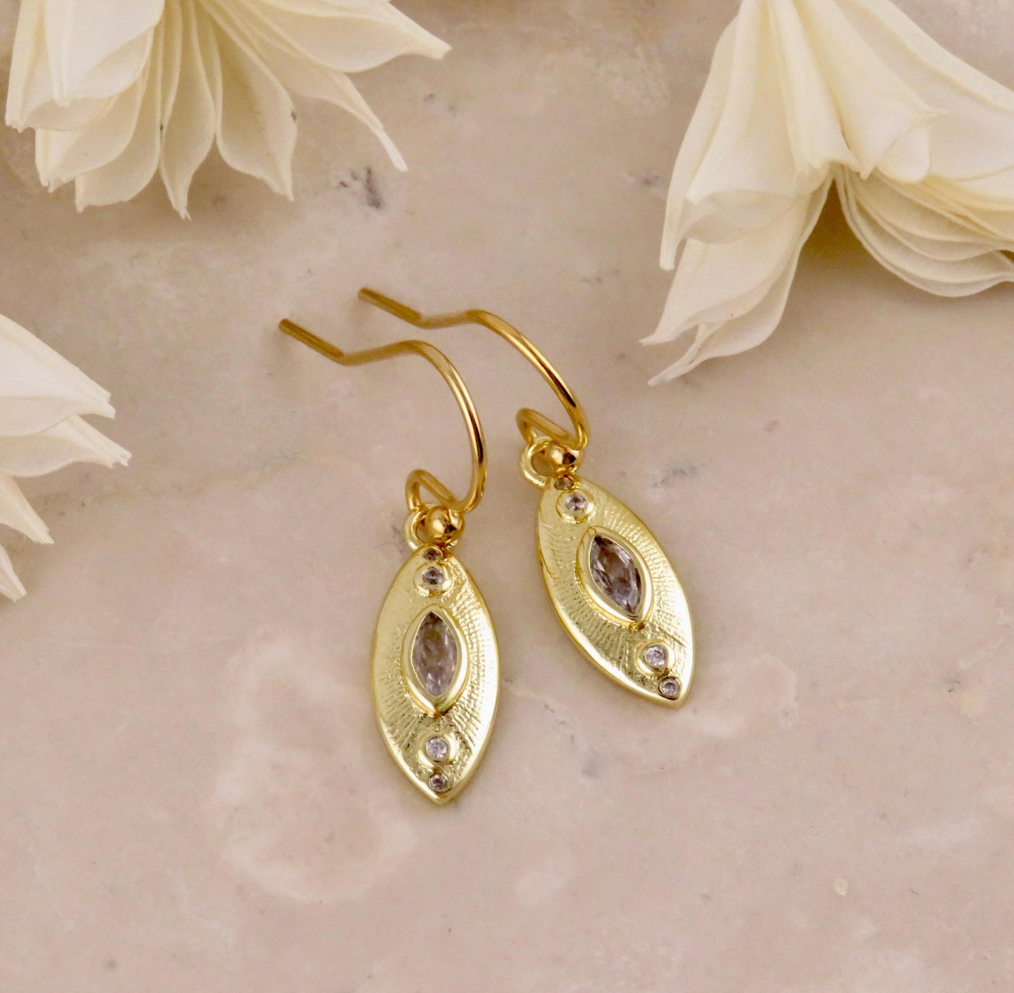 Gold Sparkly Earrings | CZ Gold Earrings | Gold Geometric Earrings | Sparkly Marquise Earrings | Fancy Gold Shapes Earrings | Gold Geo CZ