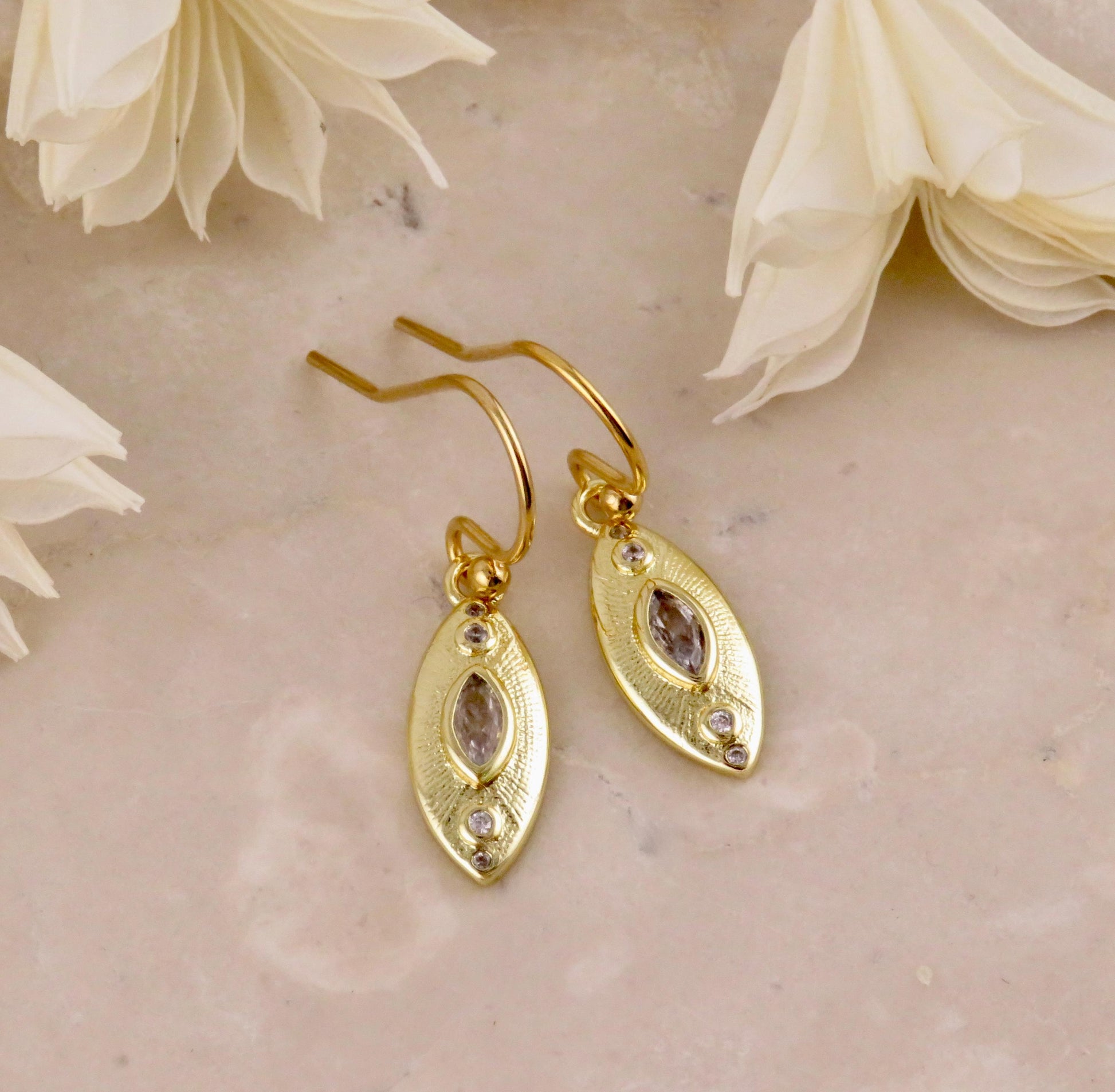 Gold Sparkly Earrings | CZ Gold Earrings | Gold Geometric Earrings | Sparkly Marquise Earrings | Fancy Gold Shapes Earrings | Gold Geo CZ