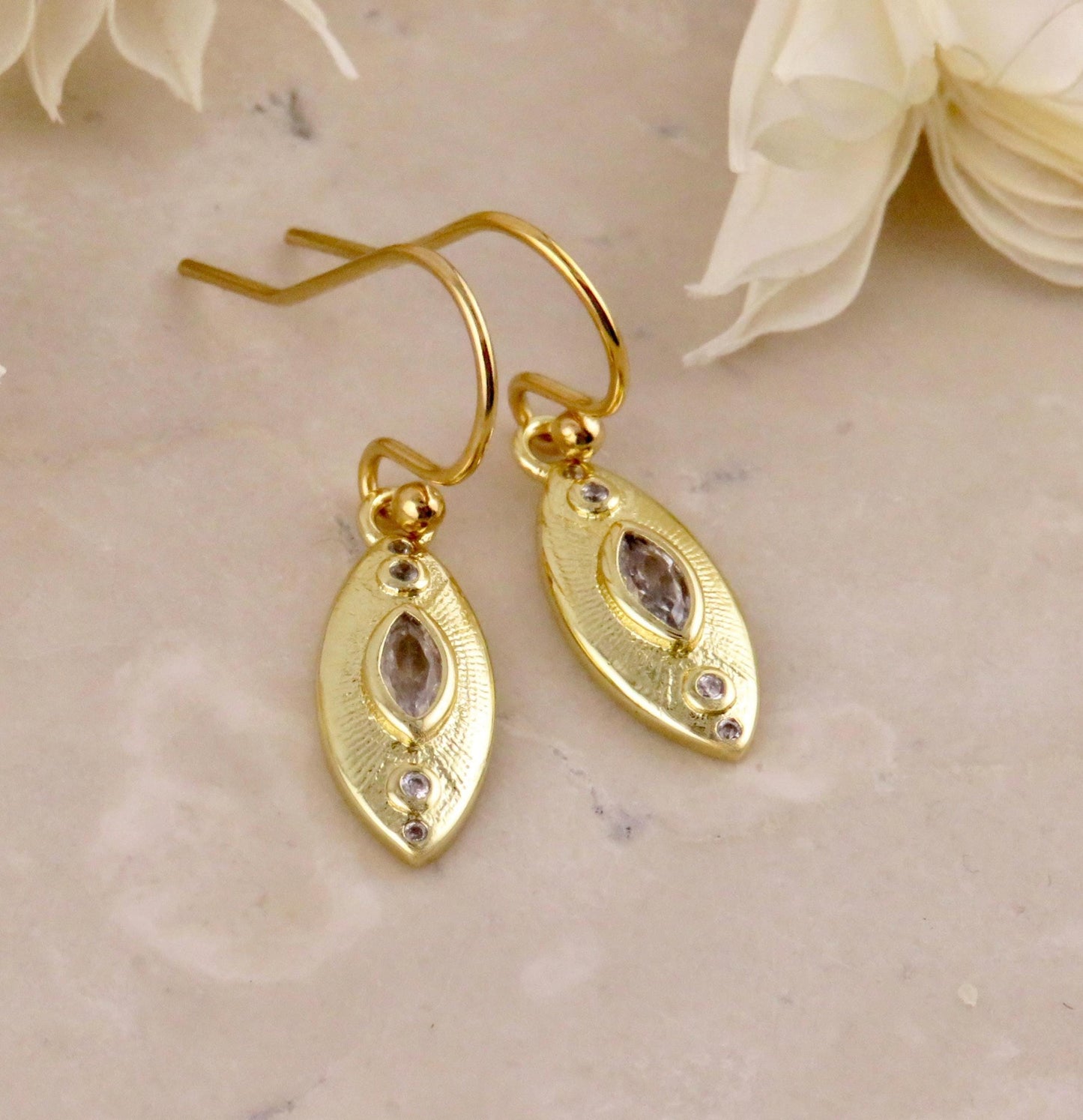 Gold Sparkly Earrings | CZ Gold Earrings | Gold Geometric Earrings | Sparkly Marquise Earrings | Fancy Gold Shapes Earrings | Gold Geo CZ