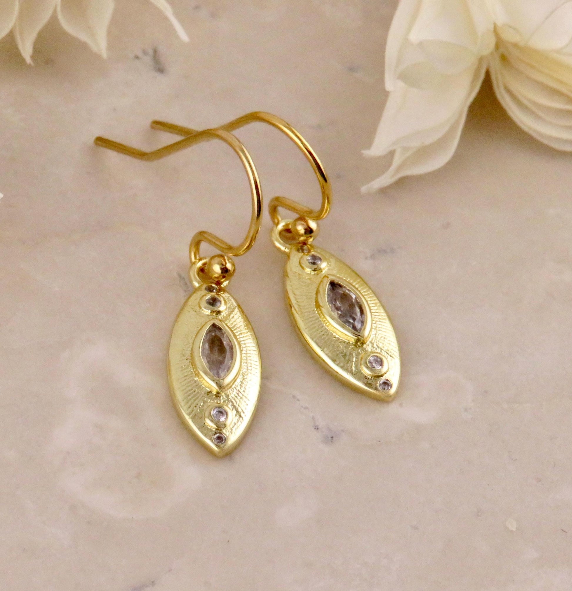 Gold Sparkly Earrings | CZ Gold Earrings | Gold Geometric Earrings | Sparkly Marquise Earrings | Fancy Gold Shapes Earrings | Gold Geo CZ